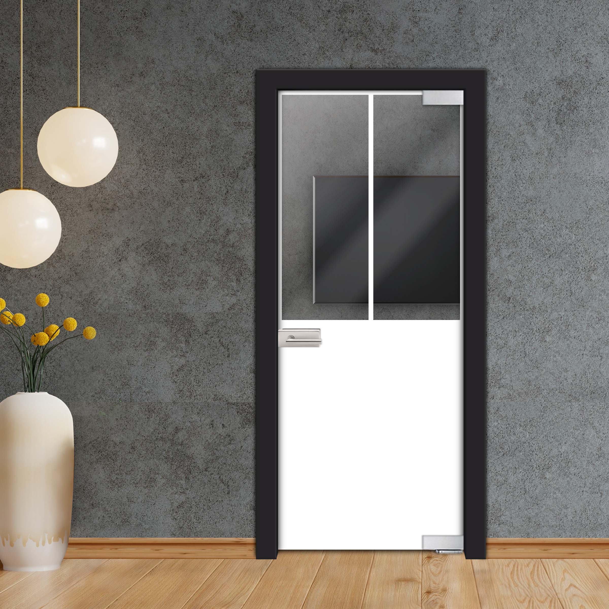 Frameless Industrial Pivot Glass Door (Black Hardware Complete Kit) PGLF-4142