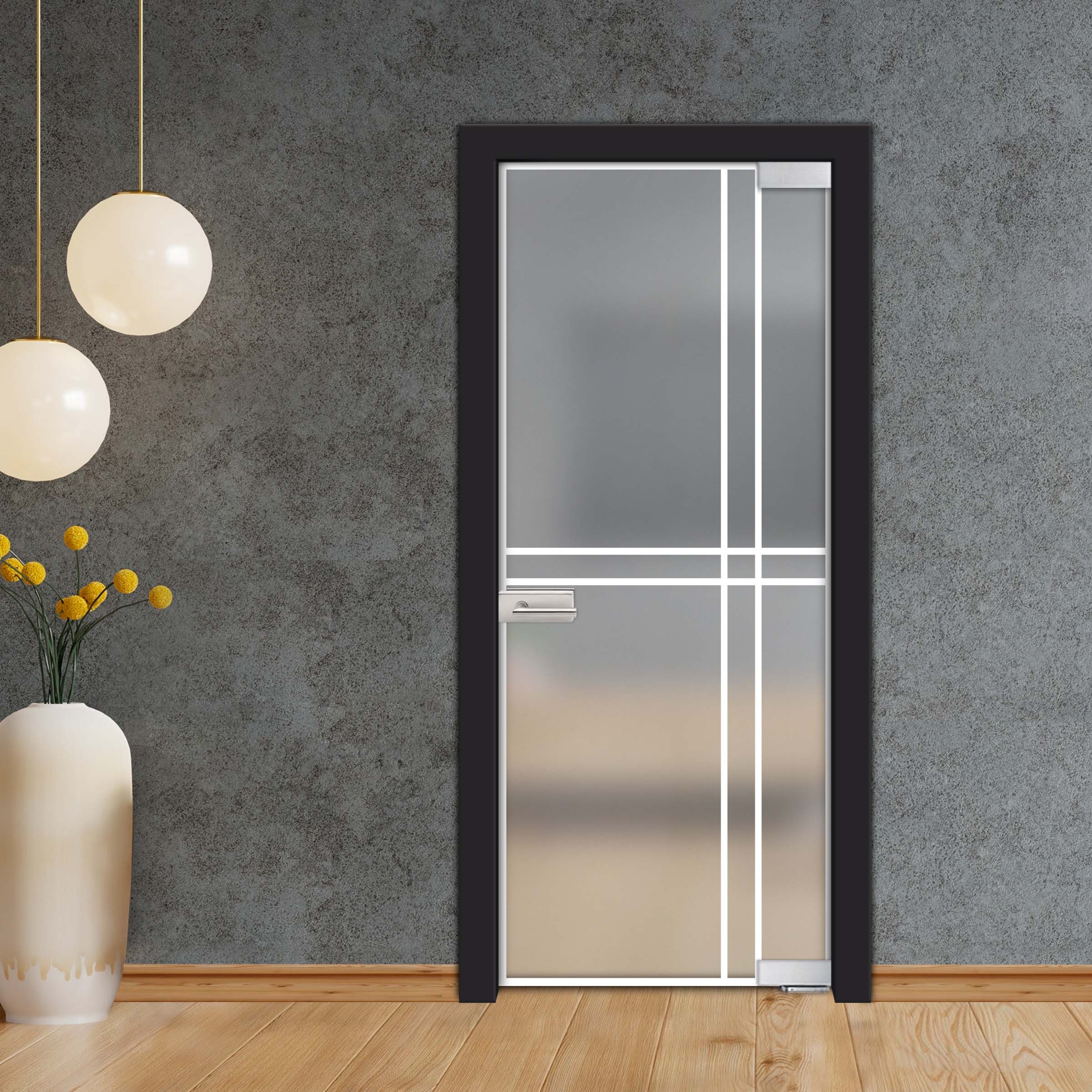 Frameless Industrial Pivot Glass Door (Black Hardware Complete Kit) PGLF-4148
