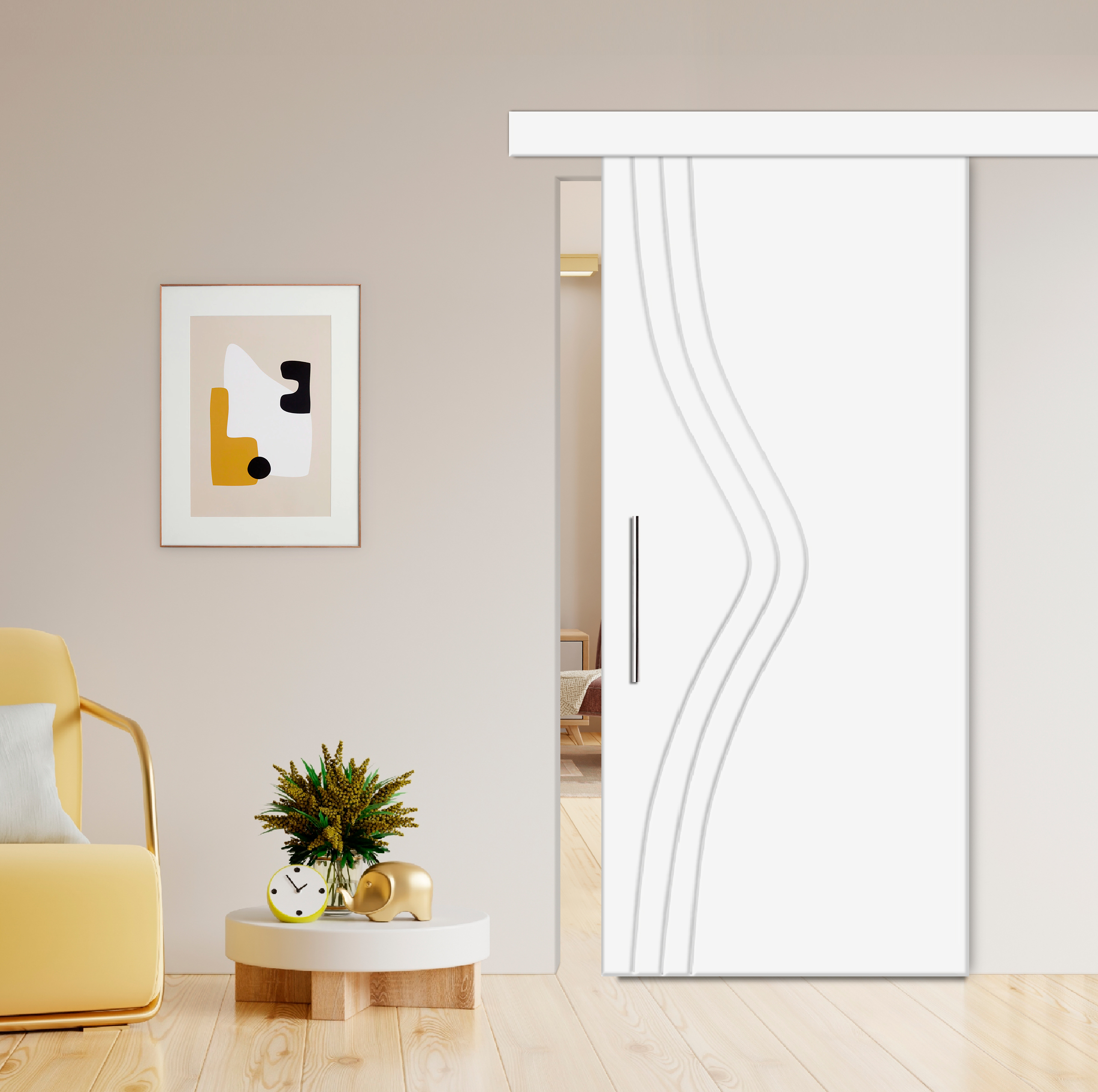 Flush Sliding Barn Door with CNC Engraving (Fascia Cover)