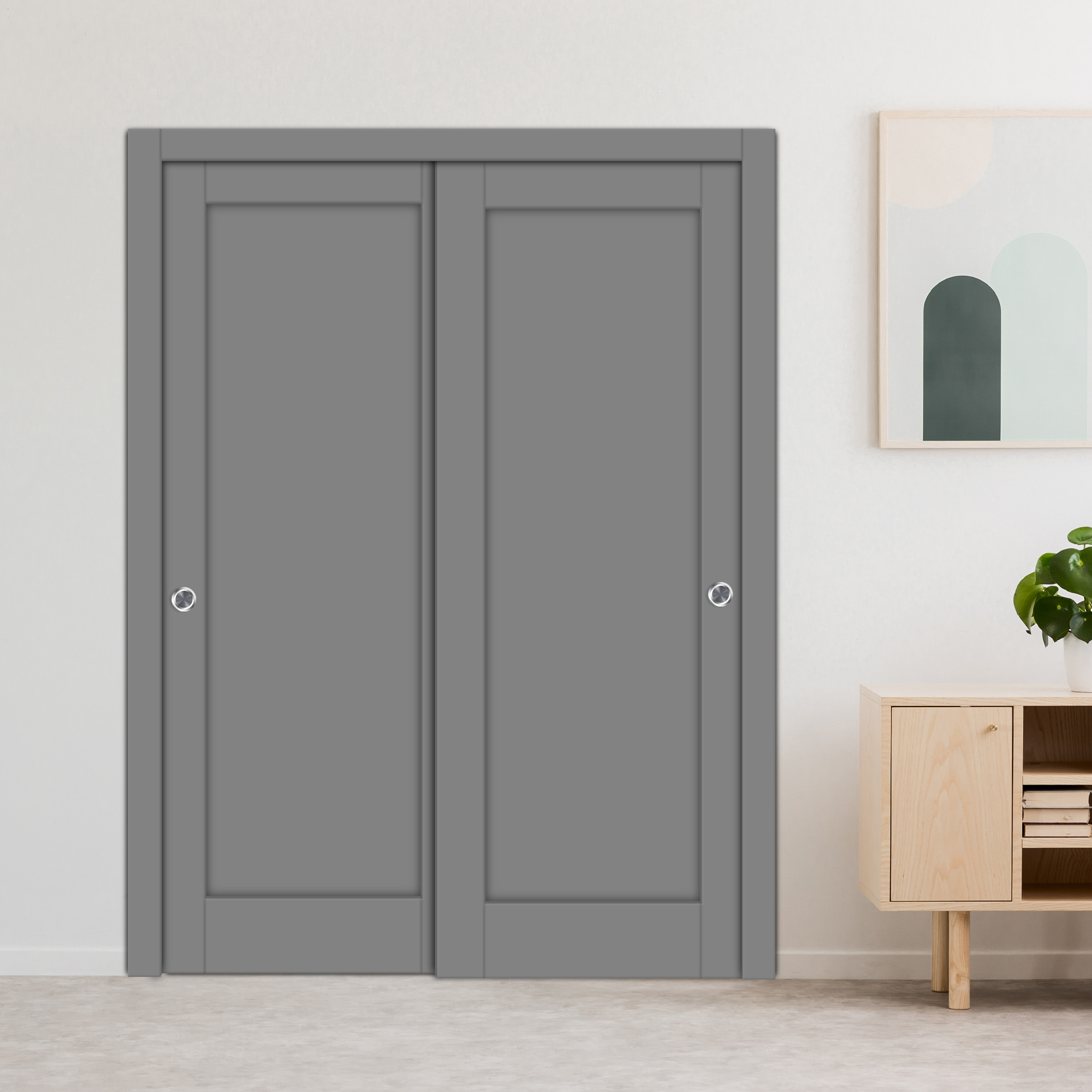 Handmade Shaker Style Bypass Sliding Closet Door Gray