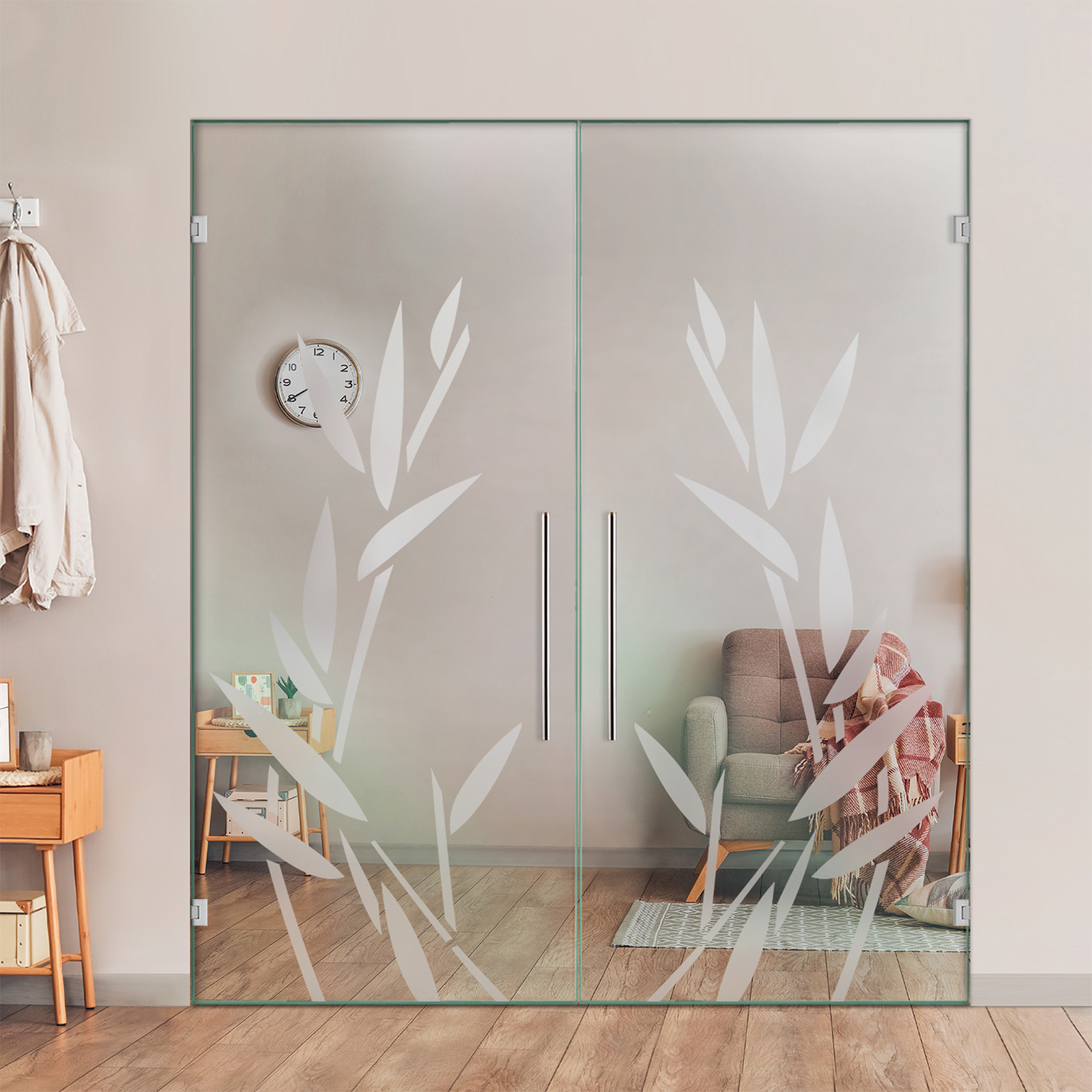 Double Swing Glass Door with Frosted Design (Non-private)