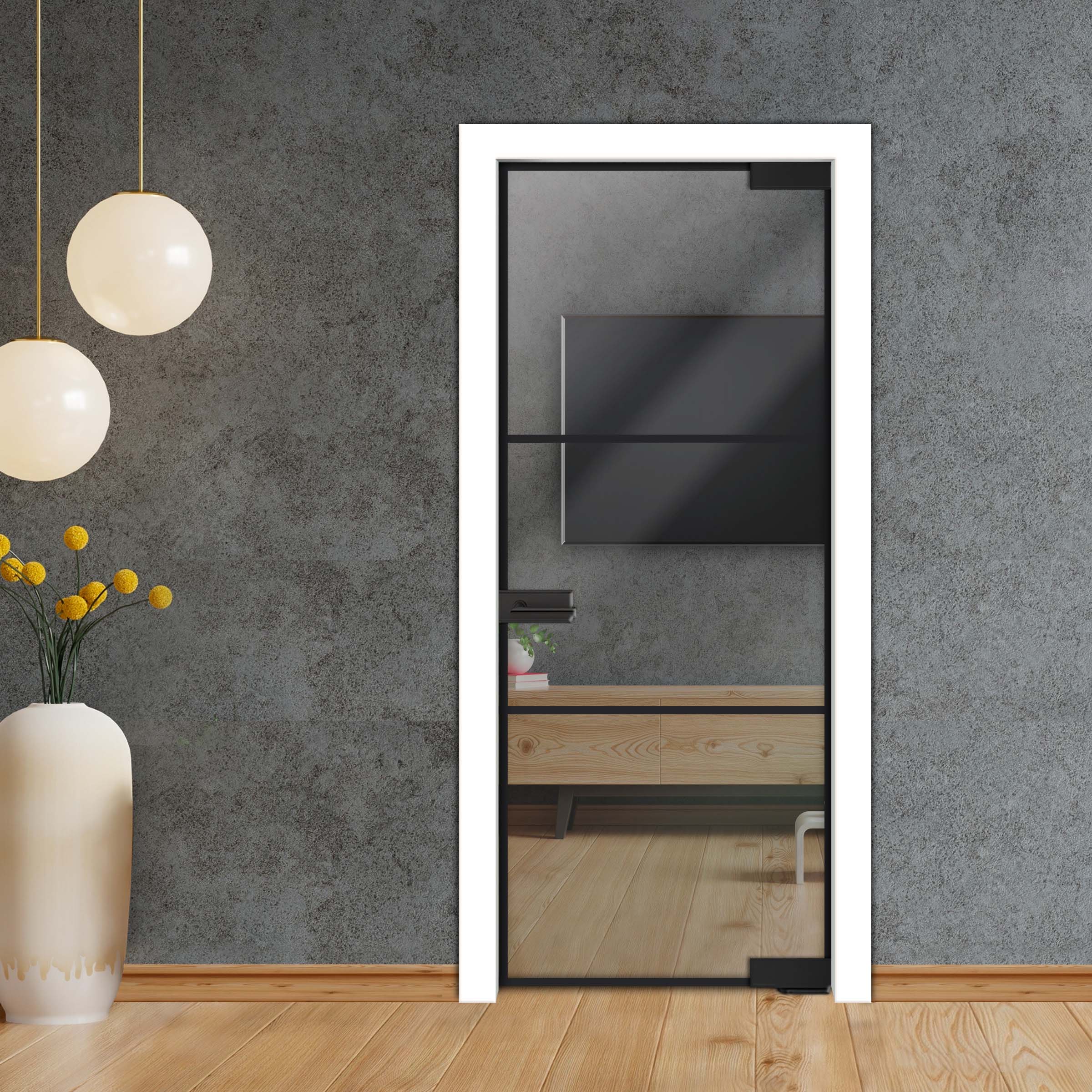 Frameless Industrial Pivot Glass Door (Black Hardware Complete Kit) PGLF-4144