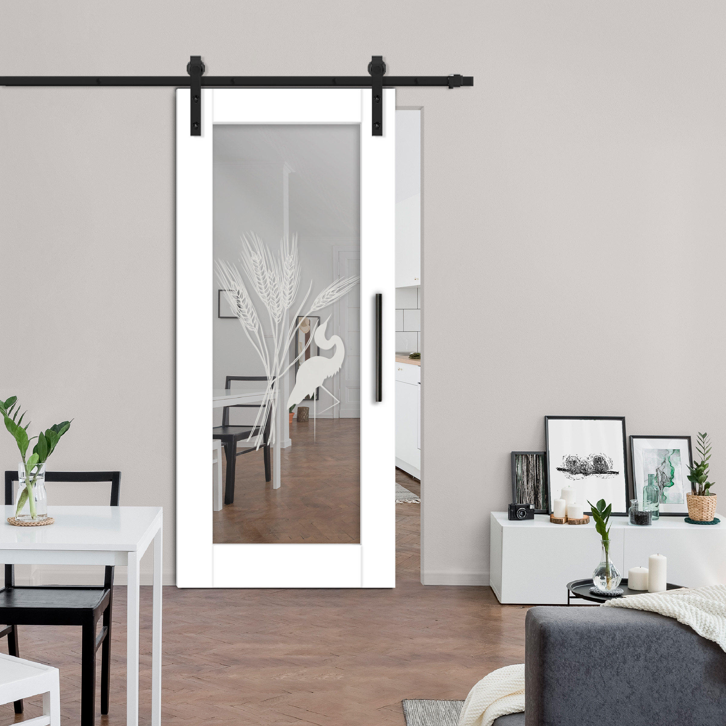 MDF-Mirror-Barn-Door With Design: 11