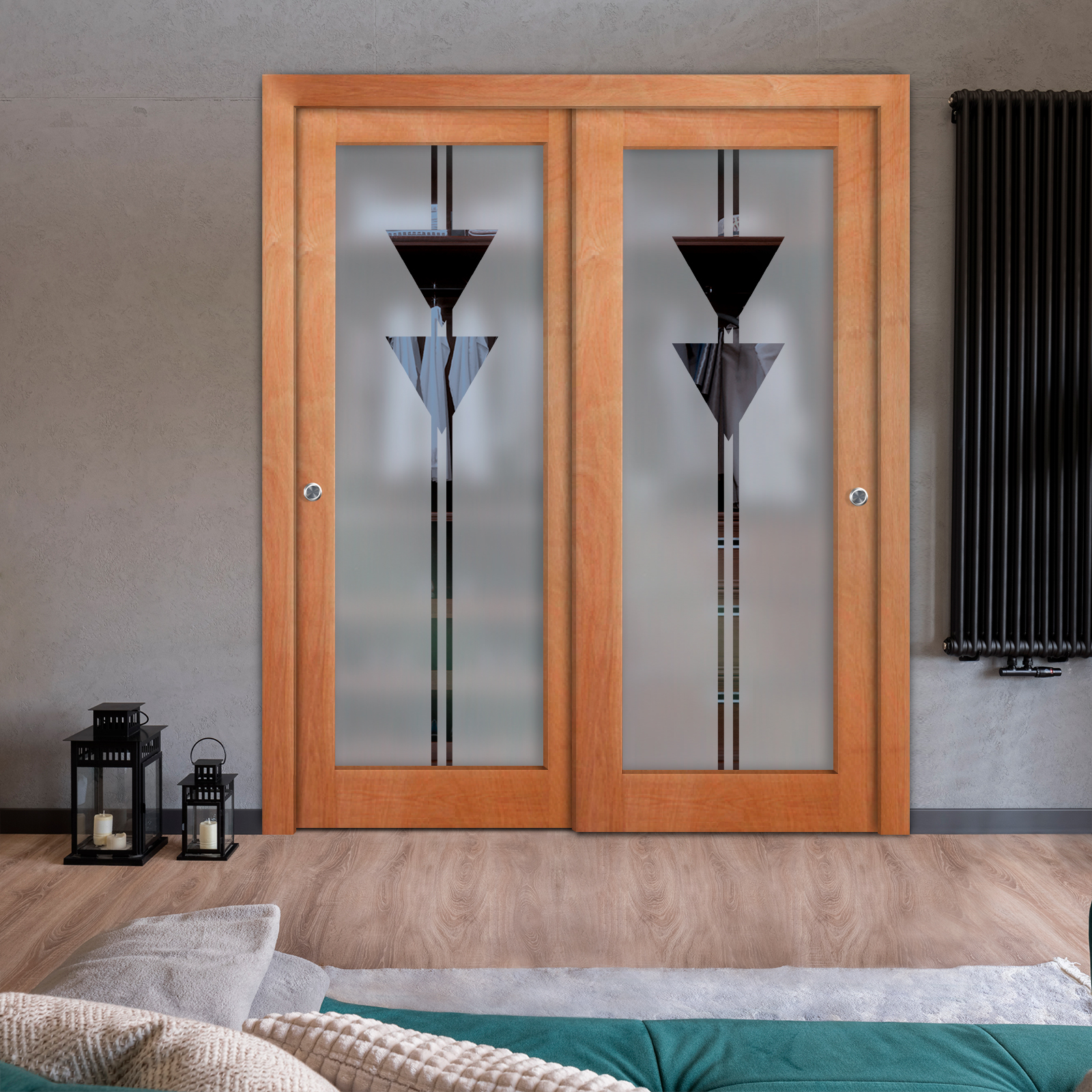 2 Leaf Premium Line Bypass Sliding Closet Door with Hardware & Frosted Design  (Semi-private)