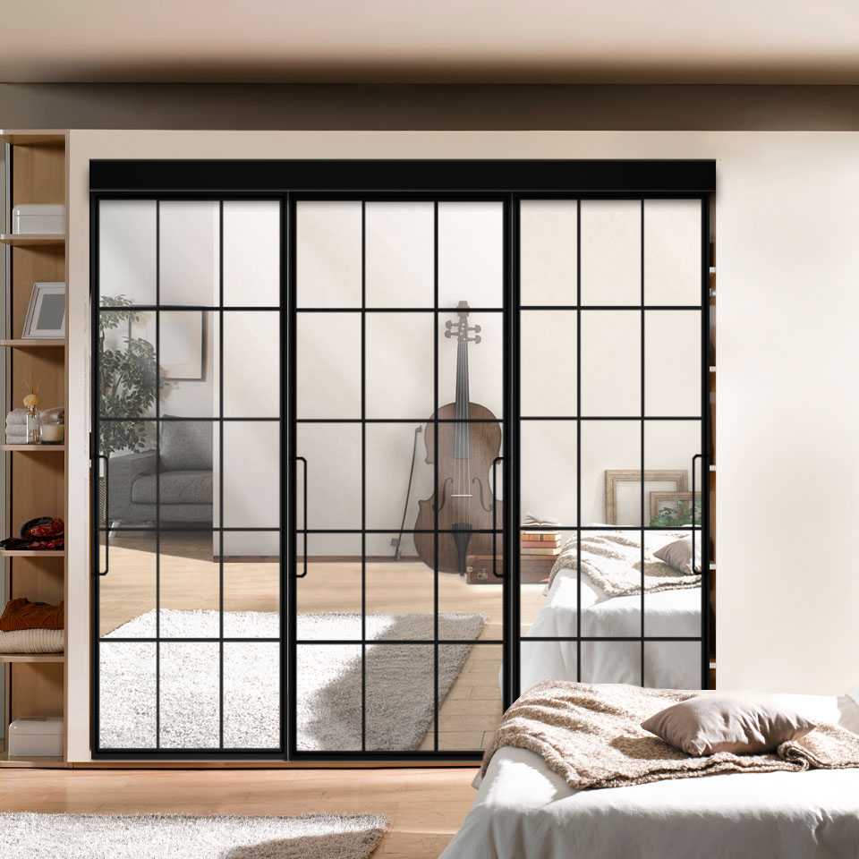 Iron / Metal Frame Mirror Bypass Closet Door with Hardware Kit 3 Leaf 3MGC - 8937