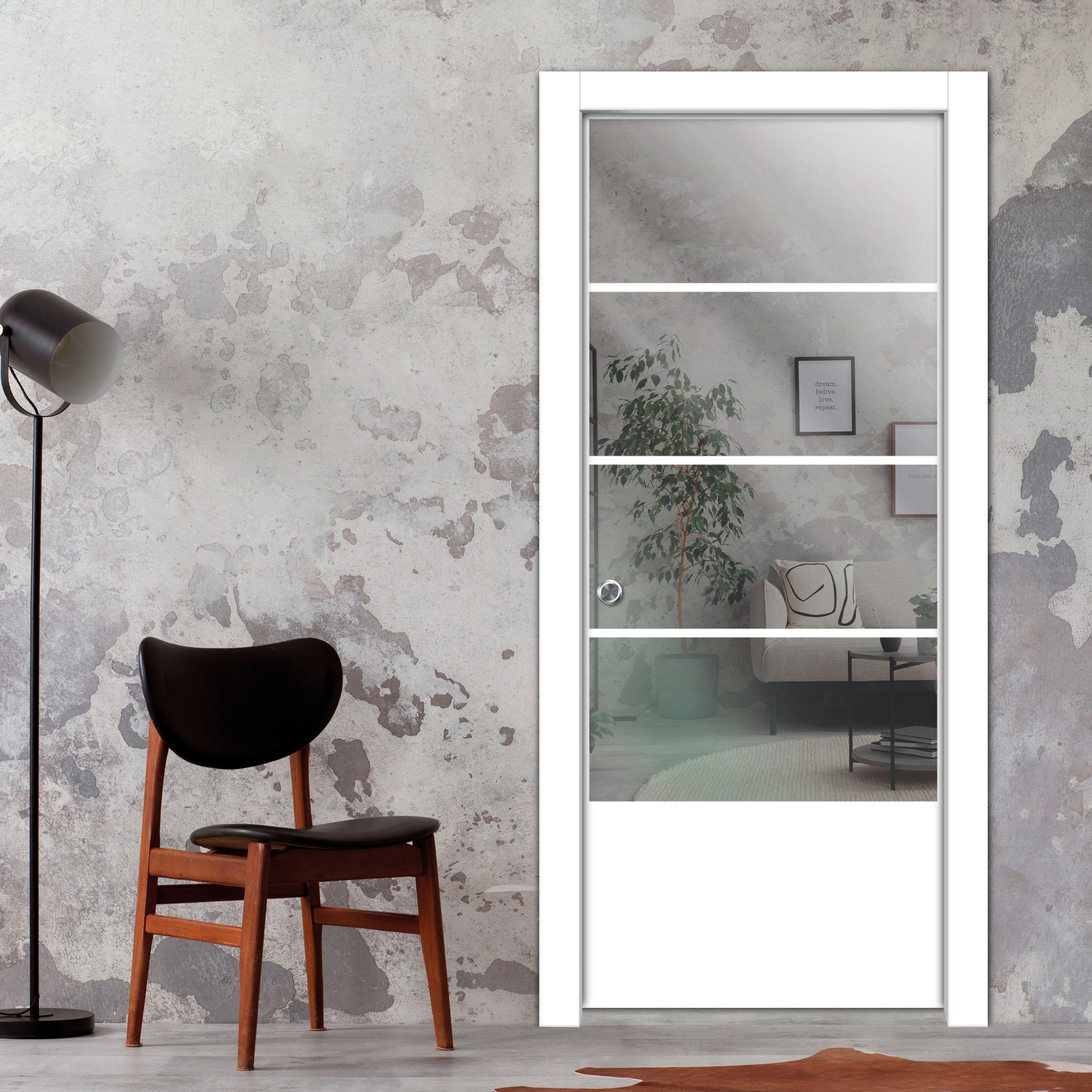 Frameless Glass Sliding Pocket Door Industrial Style PSGDIS-4256