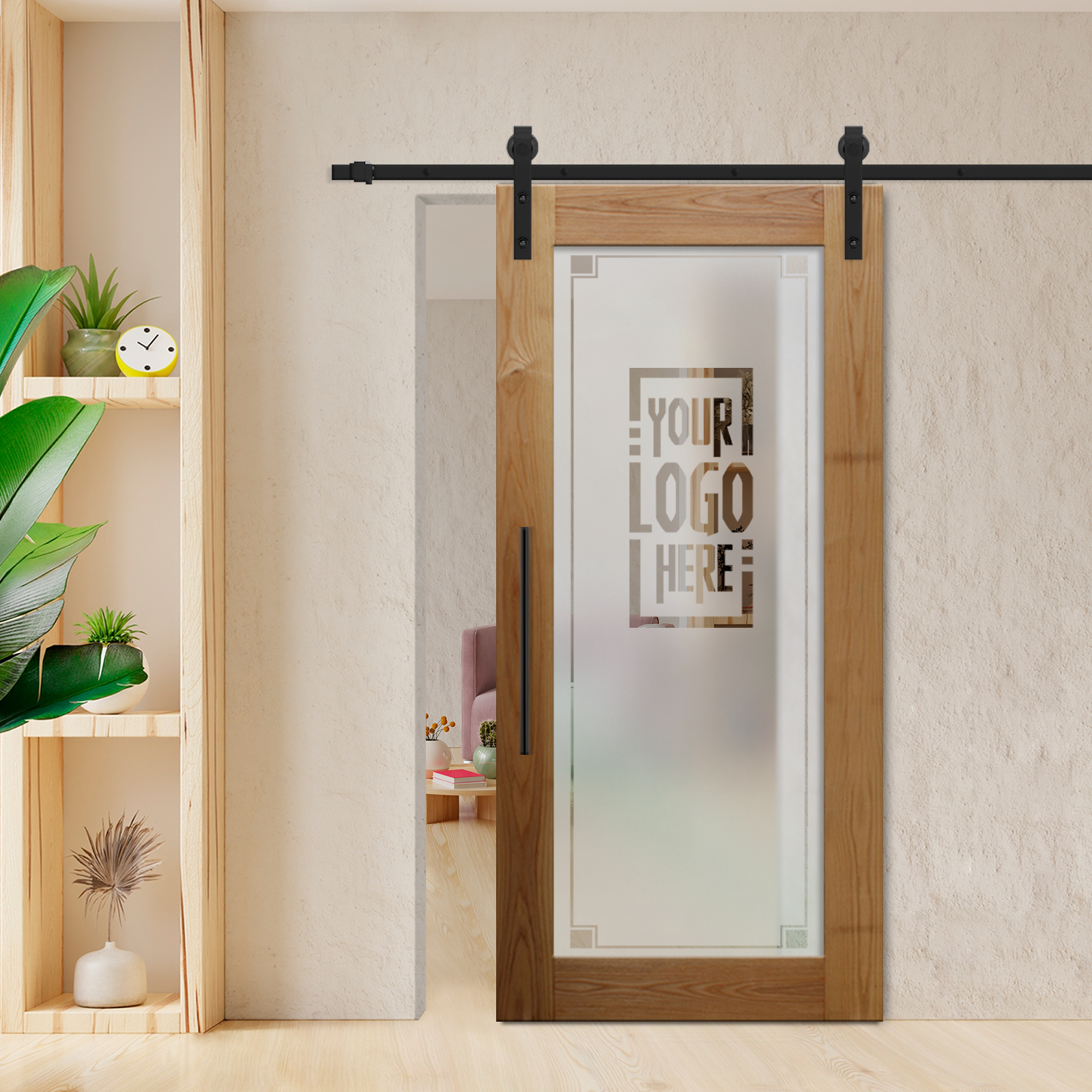 Real Solid Hardwood Sliding Barn Door Glass Insert (Semi-private) T-Handle