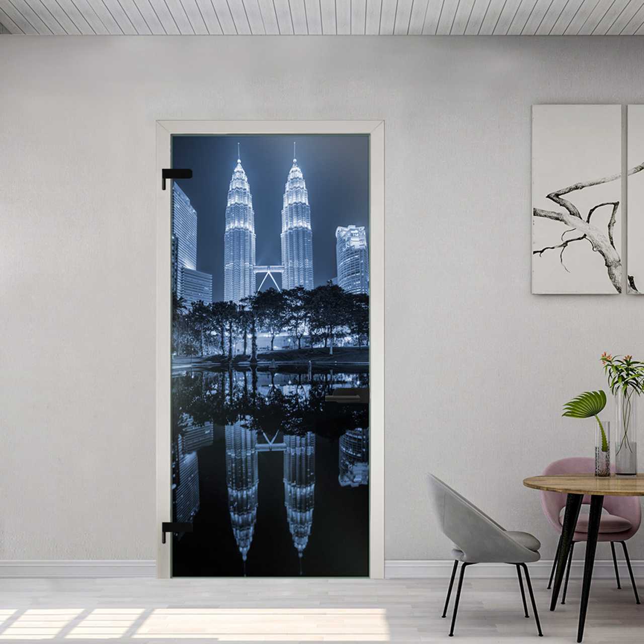 (Petronas Twin Towers) Digital Printing Hinged Glass Door DPHGD-6133