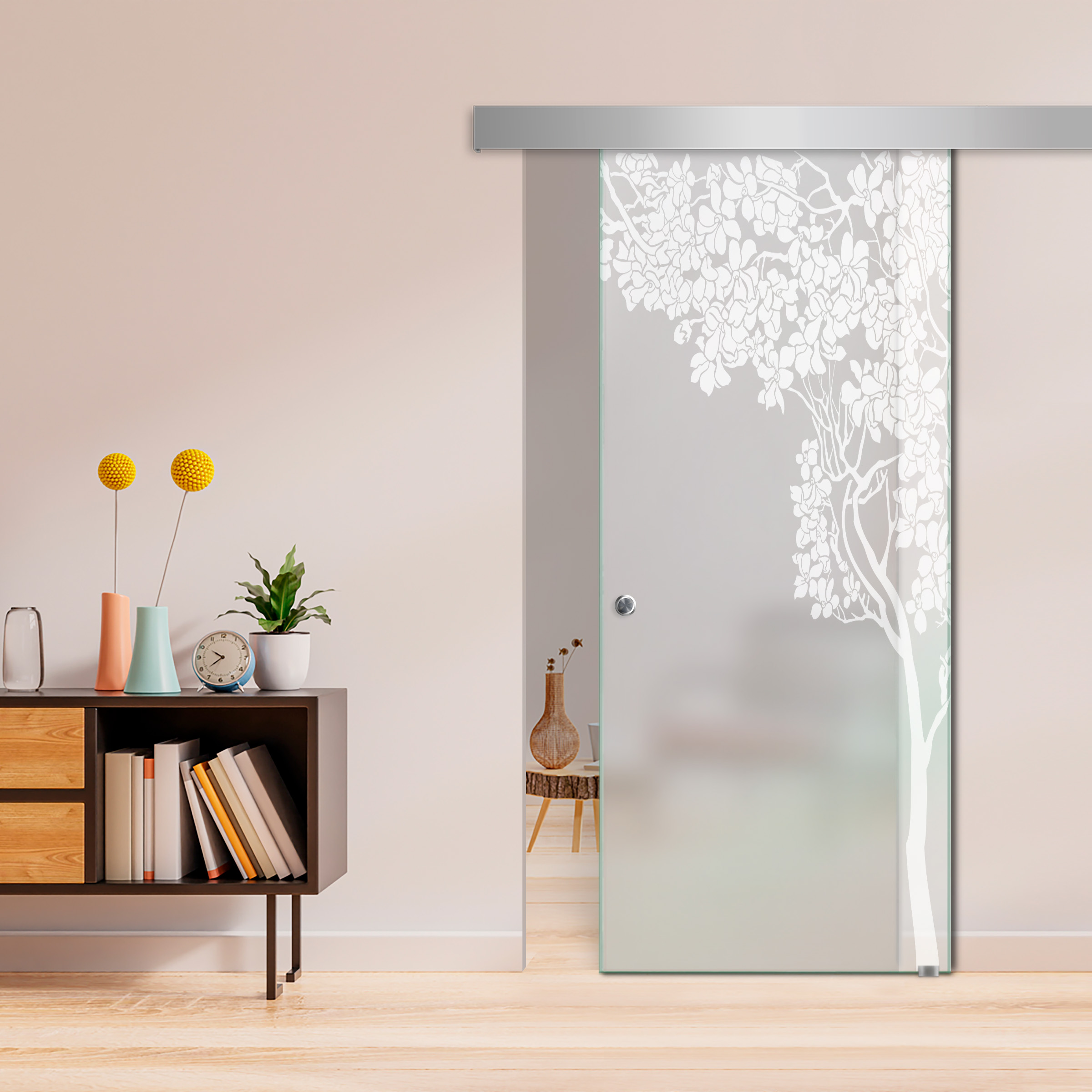 Sliding Glass Barn Door ALU100 (Full Private) Recessed Grip