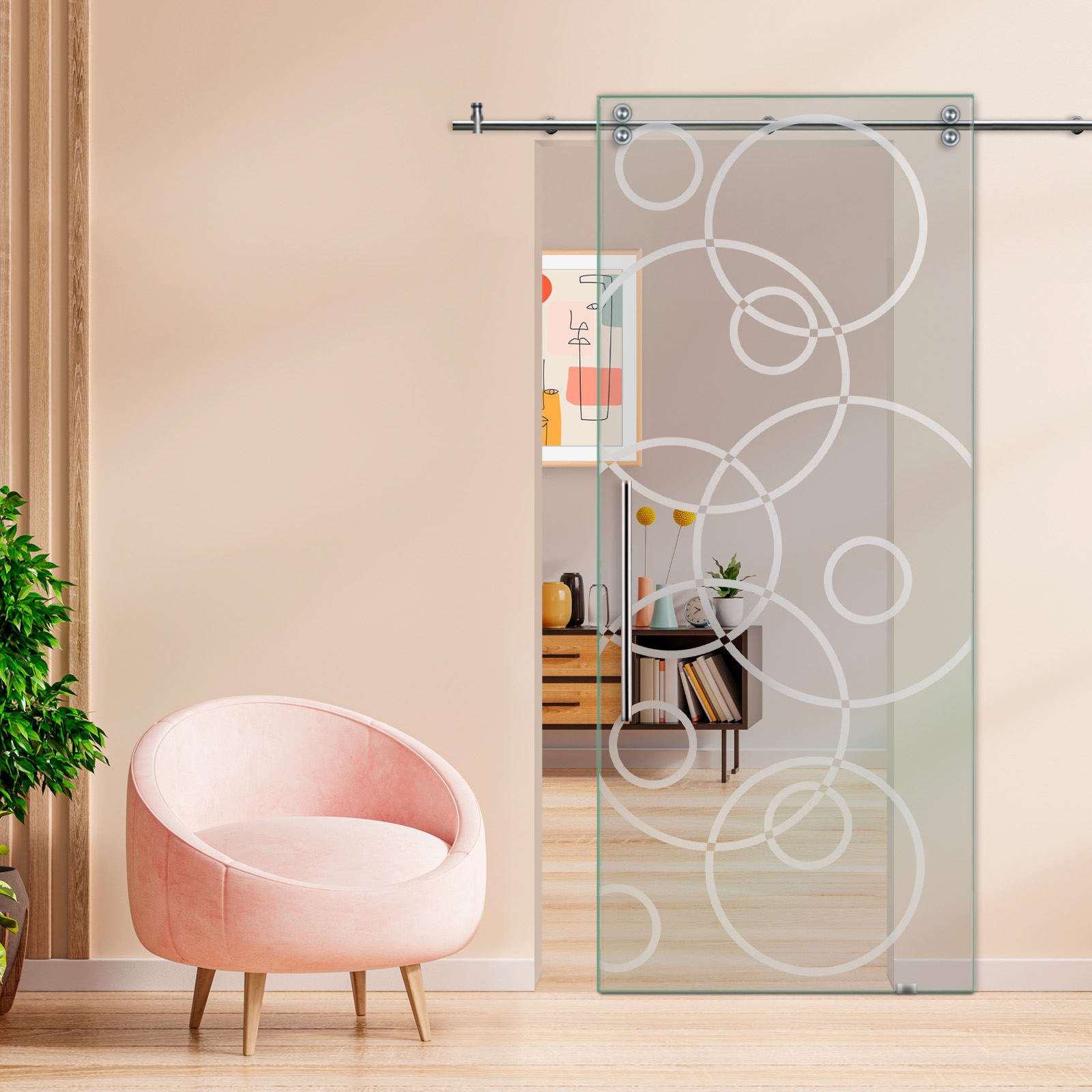 Single Sliding Barn Glass Door (Non private) T-Handle
