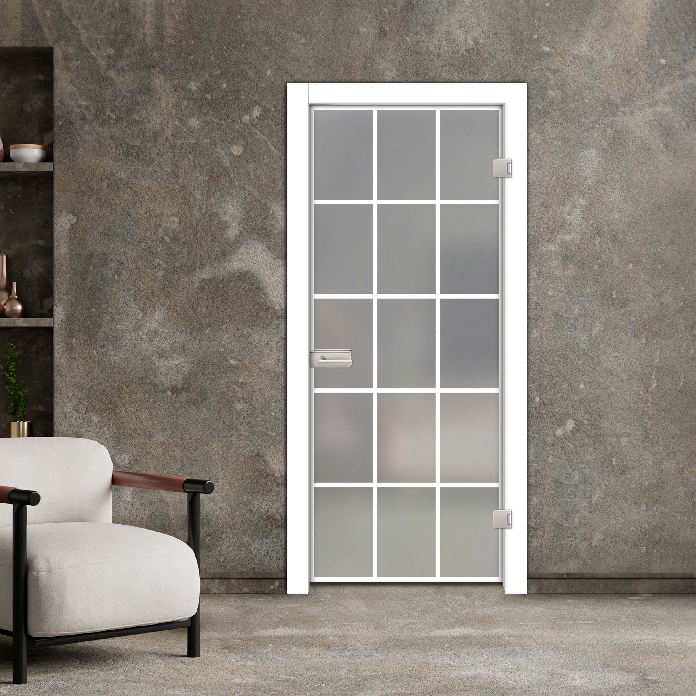 Industrial Hinged Glass Door + Black Hinges Studio & Oval Office Lock (Full-Private)