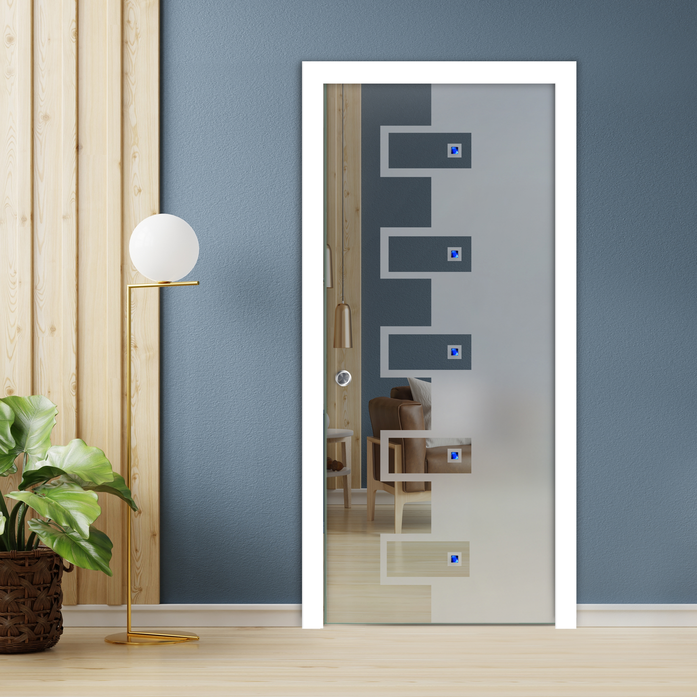 Pocket Glass Barn Door (Model PSGD-0121 Semi Private  & Faceted Stone)