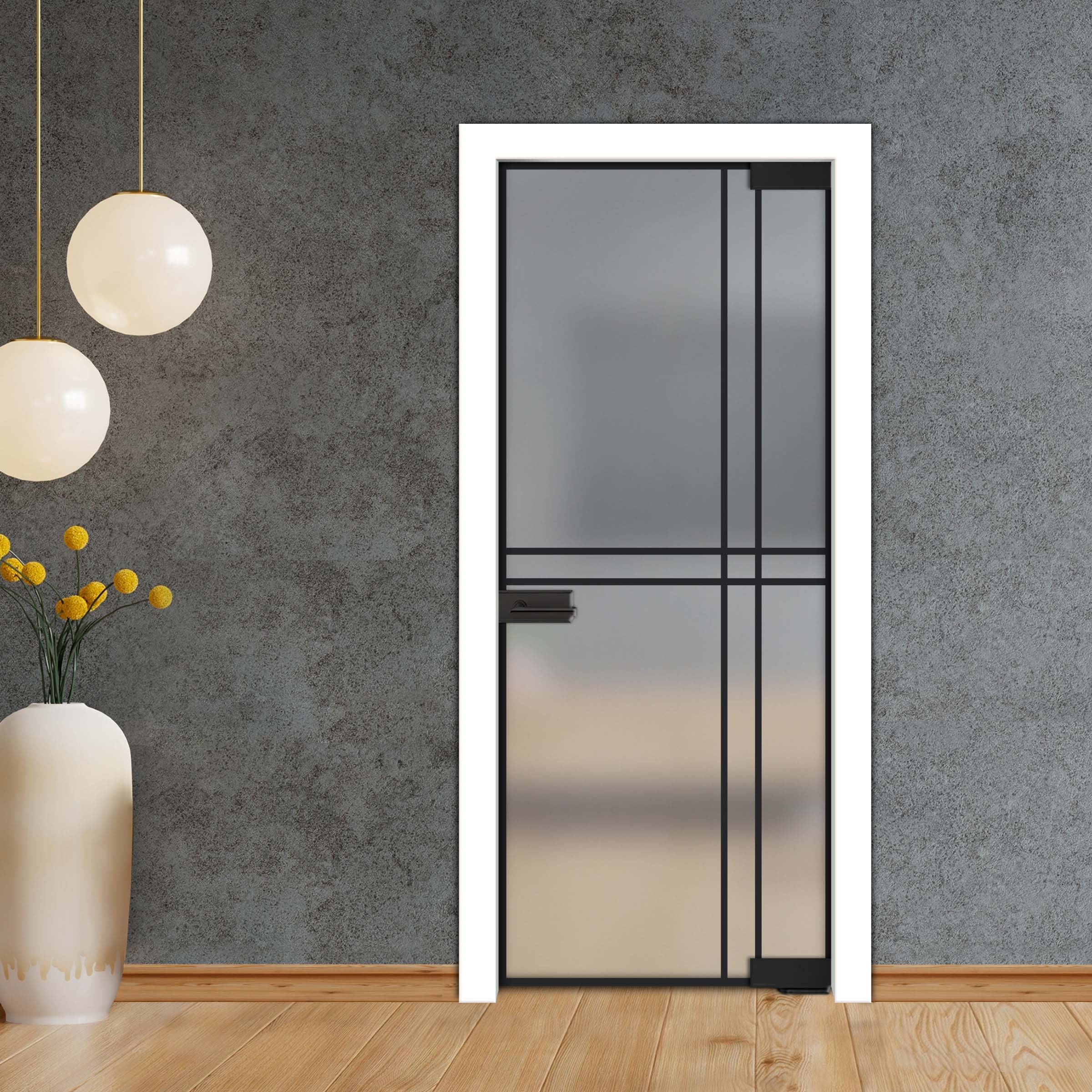 Frameless Industrial Pivot Glass Door (Black Hardware Complete Kit) PGLF-4148