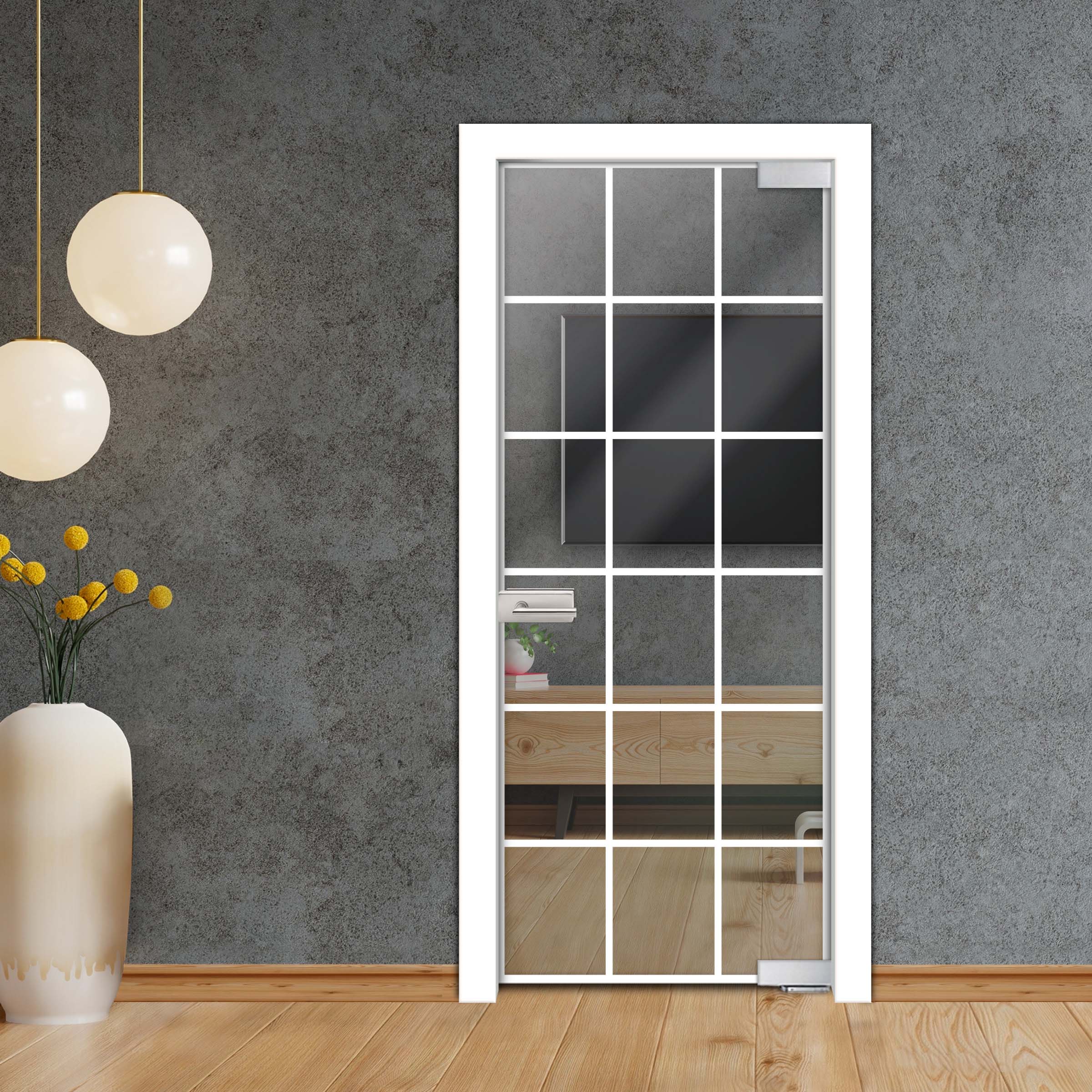 Frameless Industrial Pivot Glass Door (Black Hardware Complete Kit) PGLF-5356