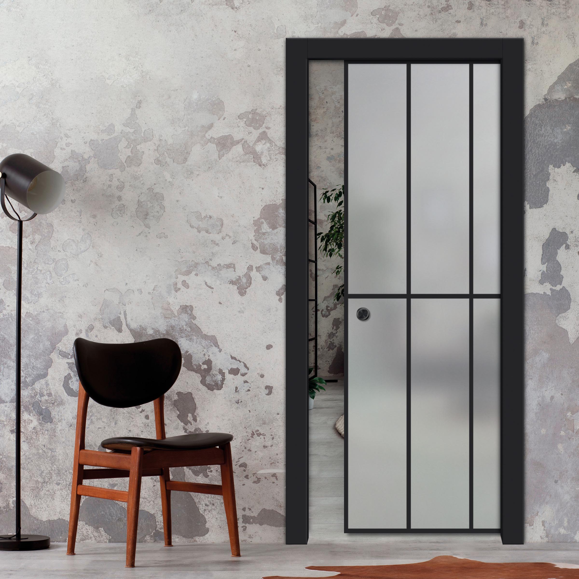 Frameless Glass Sliding Pocket Door Industrial Style PSGDIS-4259