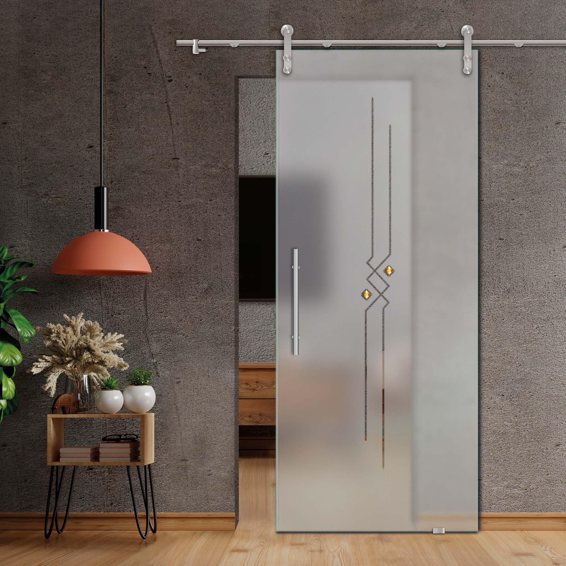 Sliding Glass Barn Door (Semi-private) + Faceted Stones