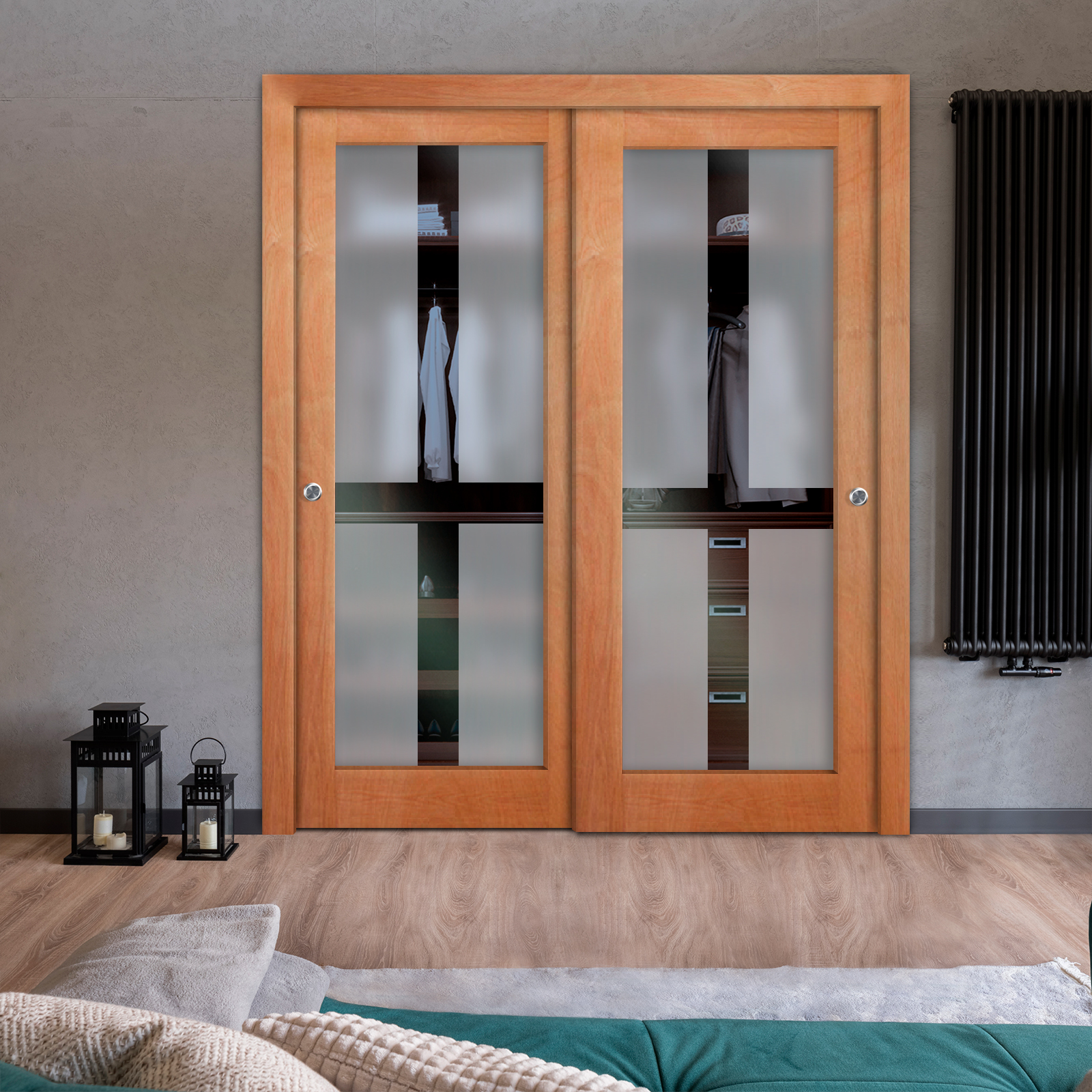 2 Leaf Premium Line Bypass Sliding Closet Door with Hardware & Frosted Design  (Semi-private)
