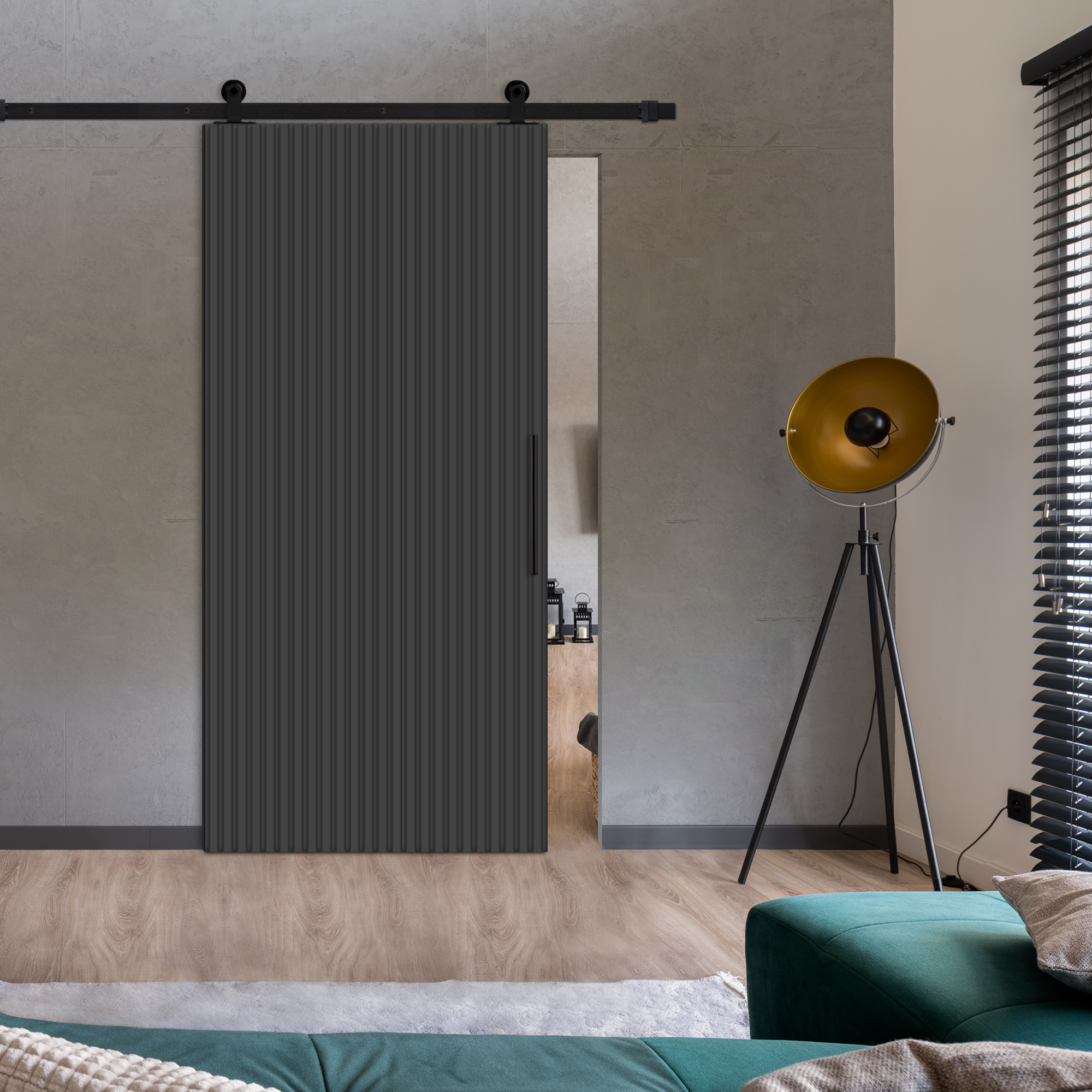 Fluted Wooden Sliding Barn Door (Carbon steel hardware)