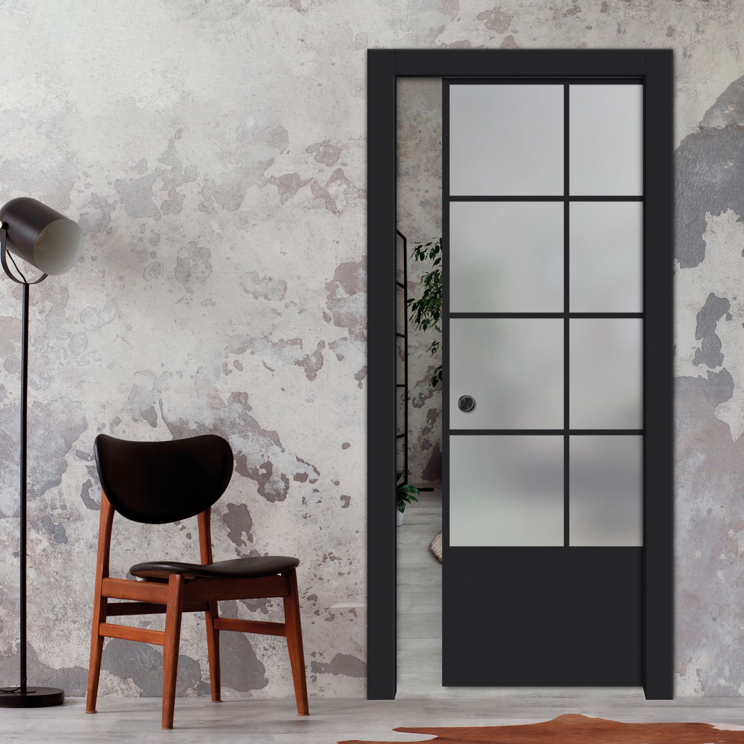 Frameless Glass Sliding Pocket Door Industrial Style PSGDIS-4255