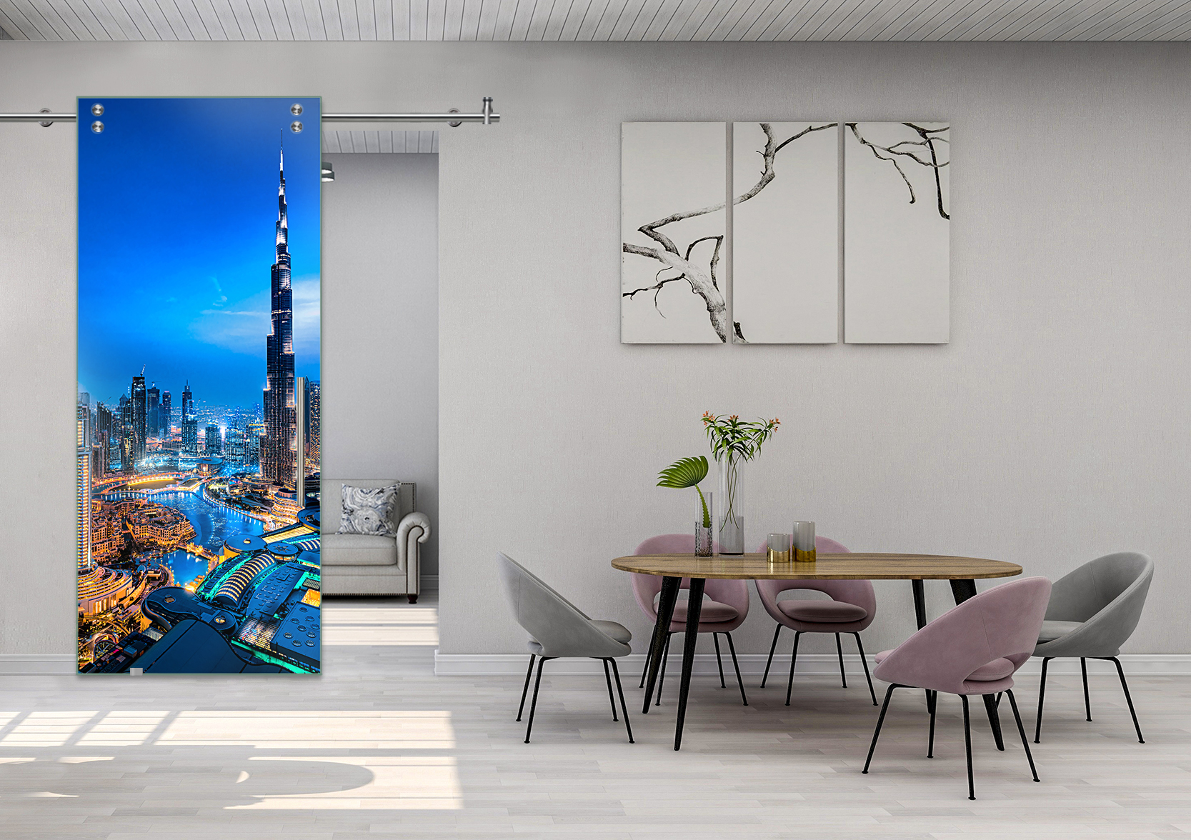 Digital Printing Sliding Barn Glass Door with Stainless Steel Hardware & T-handle (Dubai)