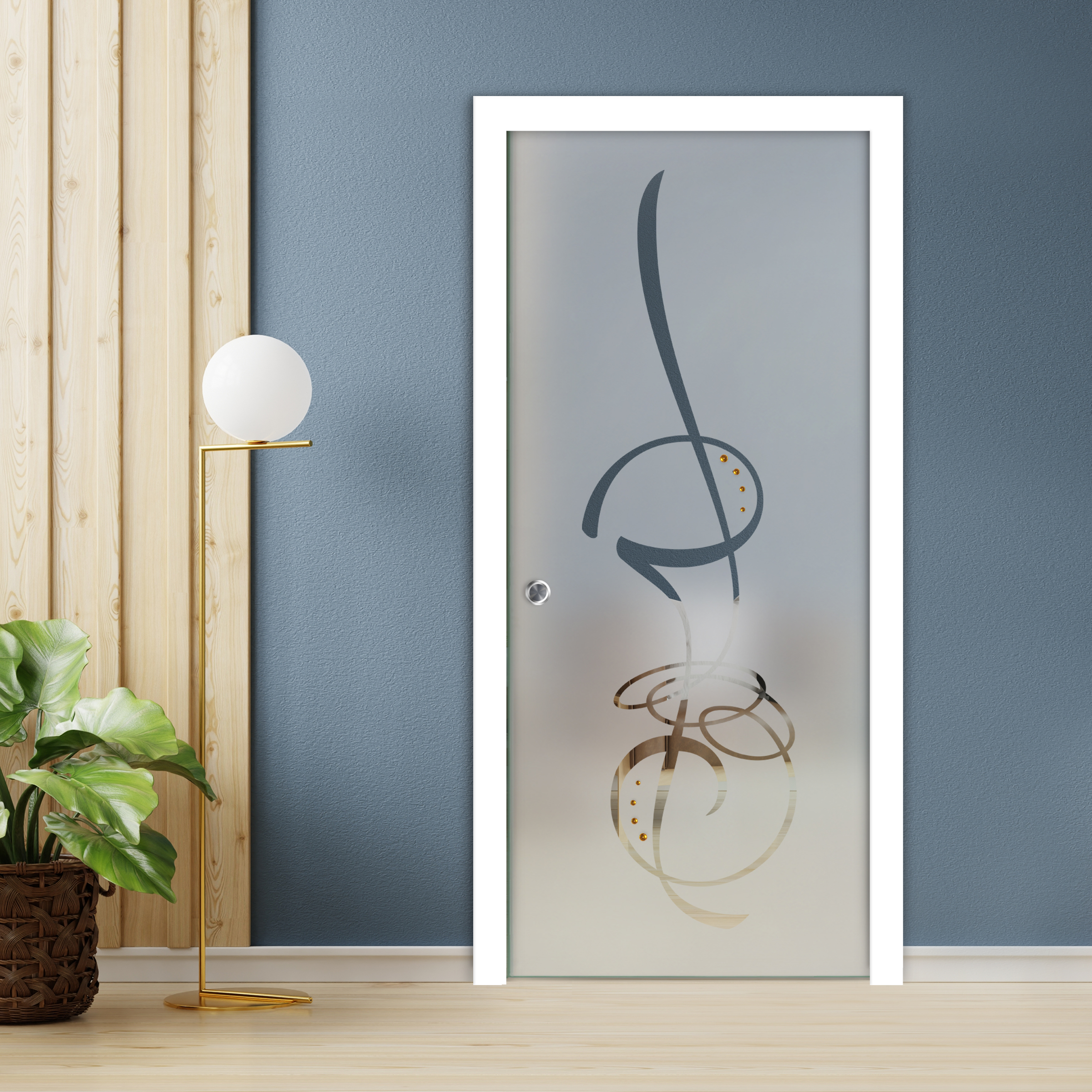Pocket Sliding Glass Door with Frosted Design + Gemstones