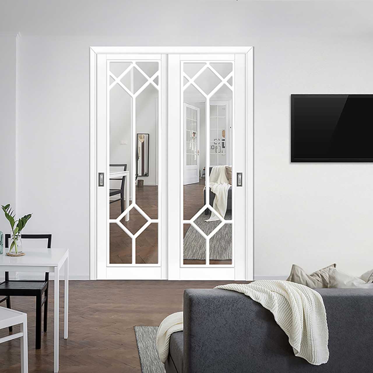 Mirror Sliding Bypass Closet Doors with Mullion Insert MCDO-8507