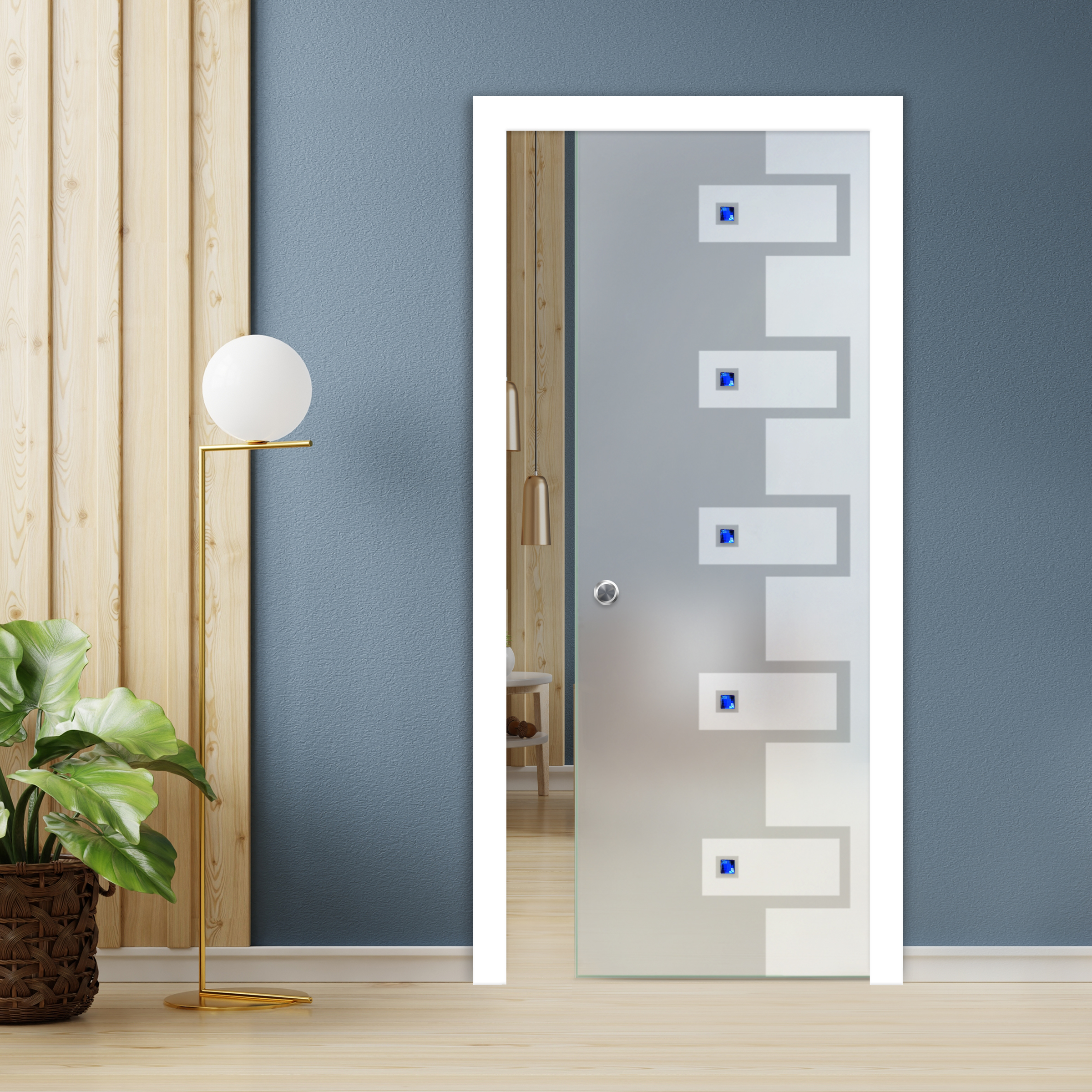 Pocket Glass Barn Door (Model PSGD-0121 Full-Private & Faceted Stone)