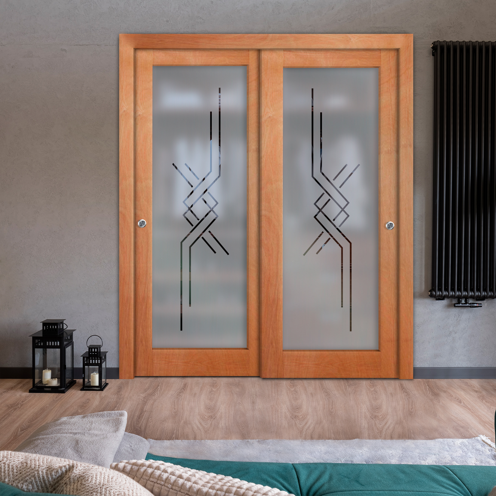2 Leaf Premium Line Bypass Sliding Closet Door with Hardware & Frosted Design  (Semi-private)