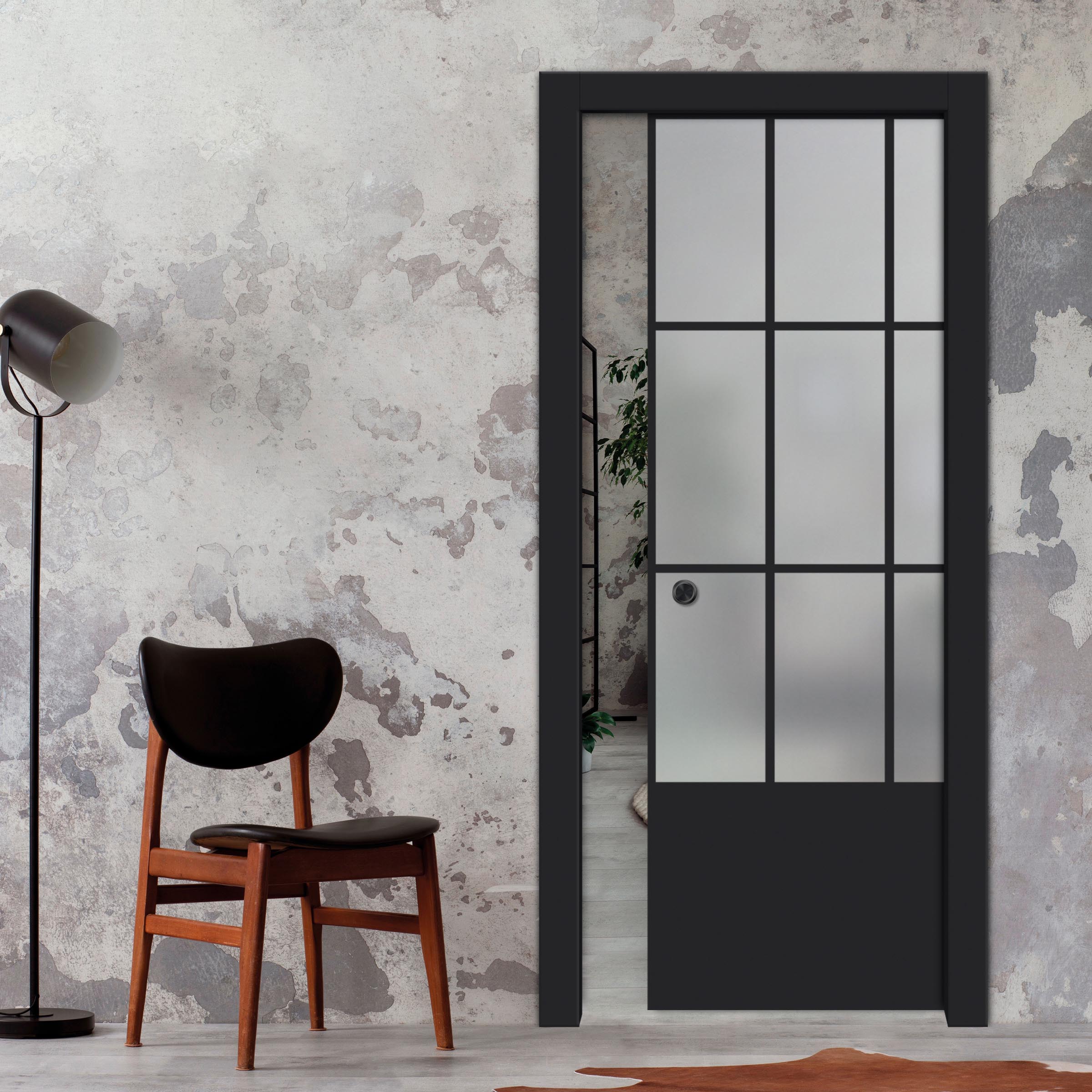 Frameless Glass Sliding Pocket Door Industrial Style PSGDIS-4269