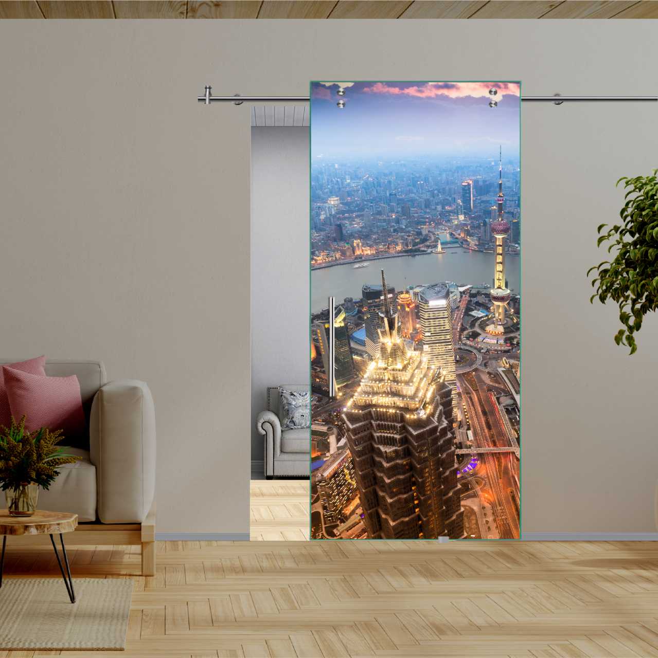 Digital Printing Sliding Barn Glass Door (Dubai) V2000  DPSGD-6188