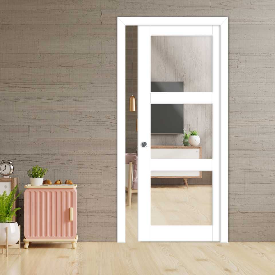 3-Panel Pocket Door Design with 1 or 2 Mirror Insert PWGD-8107