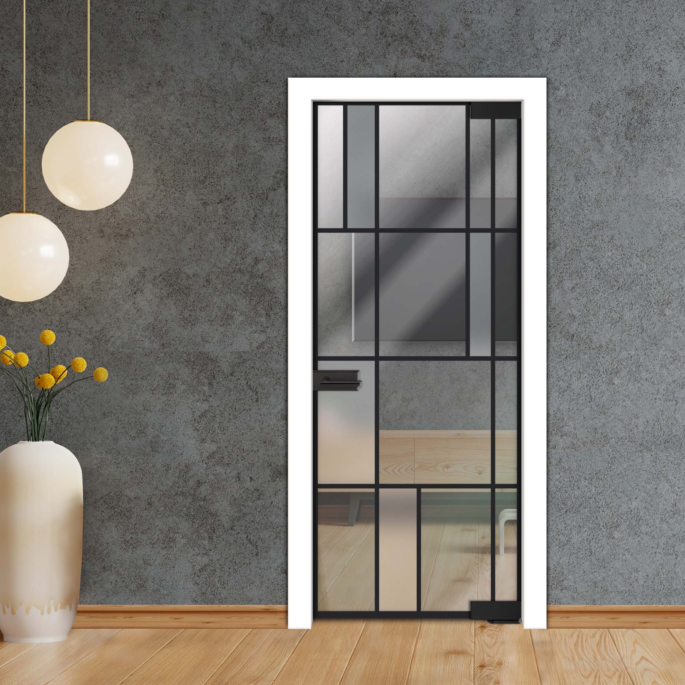 Frameless Industrial Pivot Glass Door (Black Hardware Complete Kit) PGLF-5329