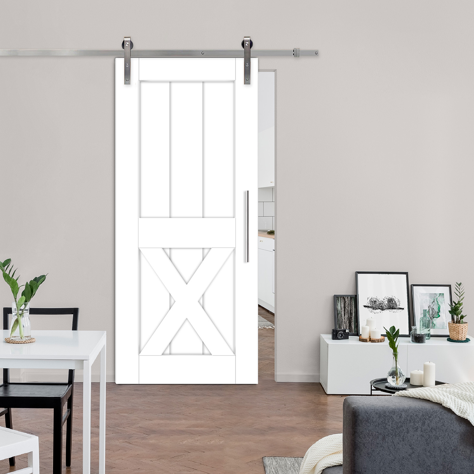 Half X Mirror Barn Door with Panel and Mirror on Back (Carbon Steel)