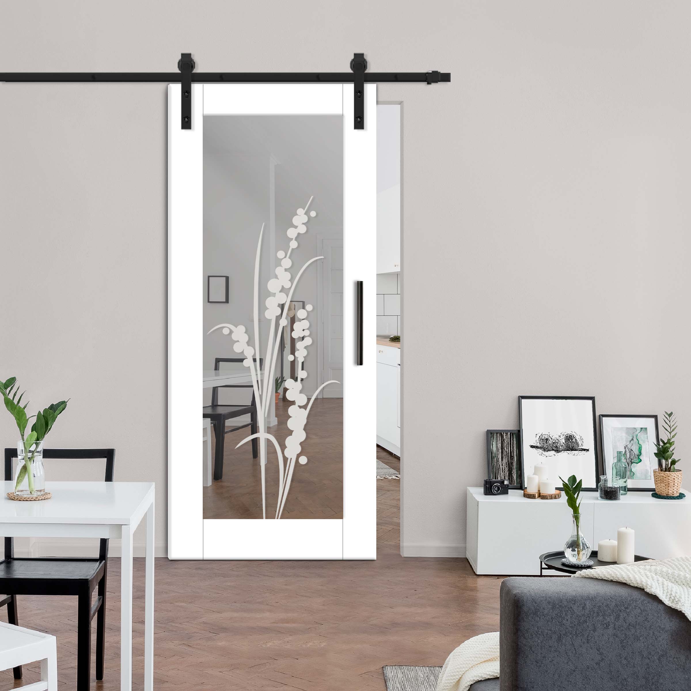 Sliding Barn Door with mirror insert (frosted design) and carbon steel sliding system