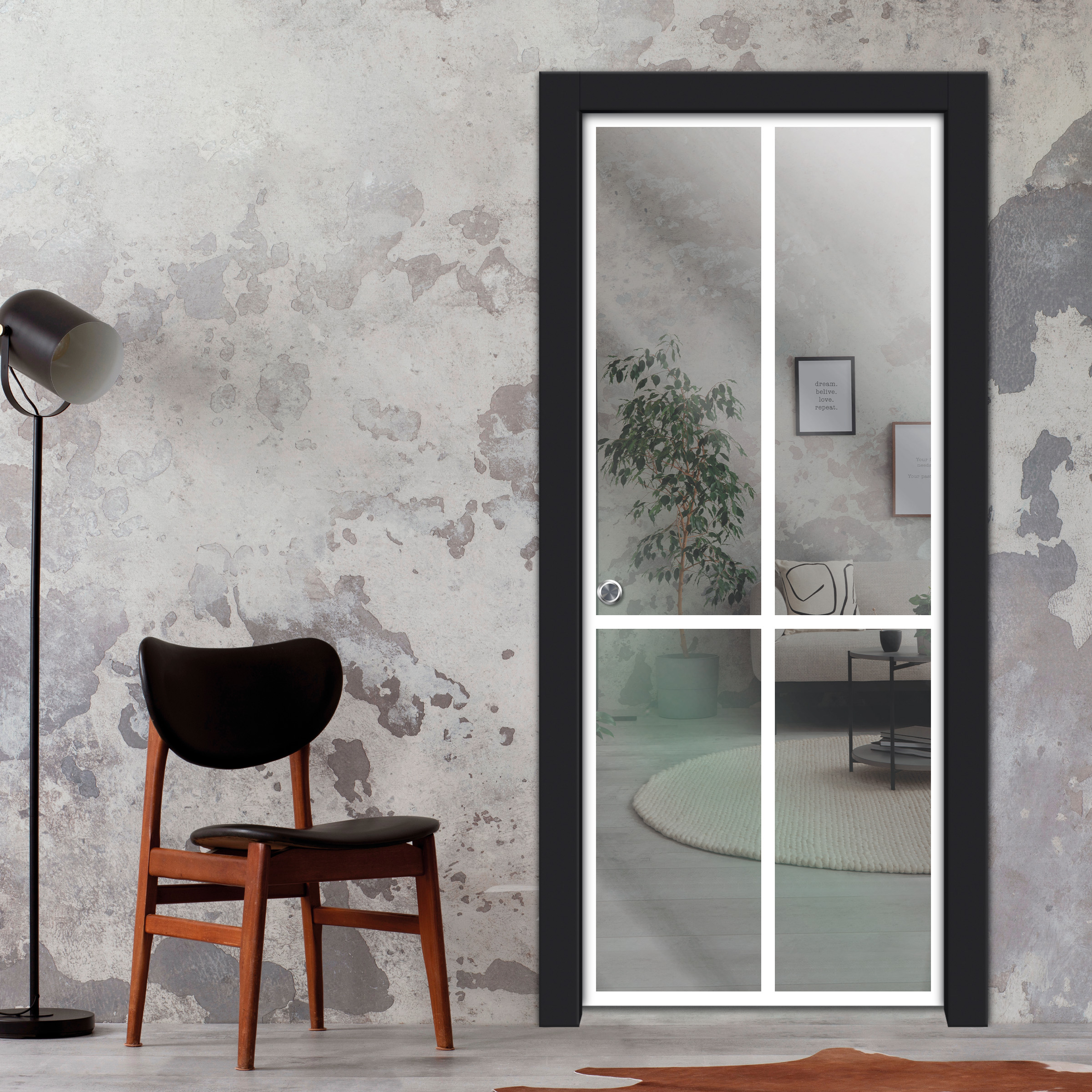 Frameless Glass Sliding Pocket Door Industrial Style PSGDIS-5448