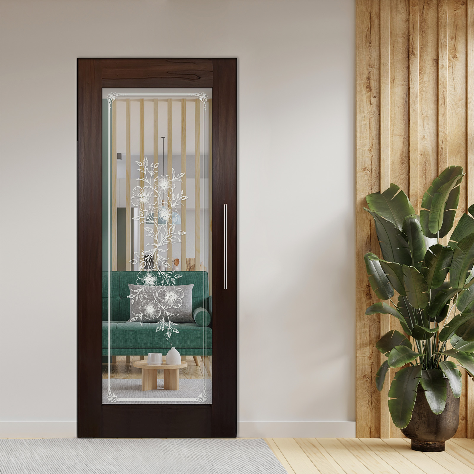 Pivot Wooden Mirror Door With Design (Design: 7)