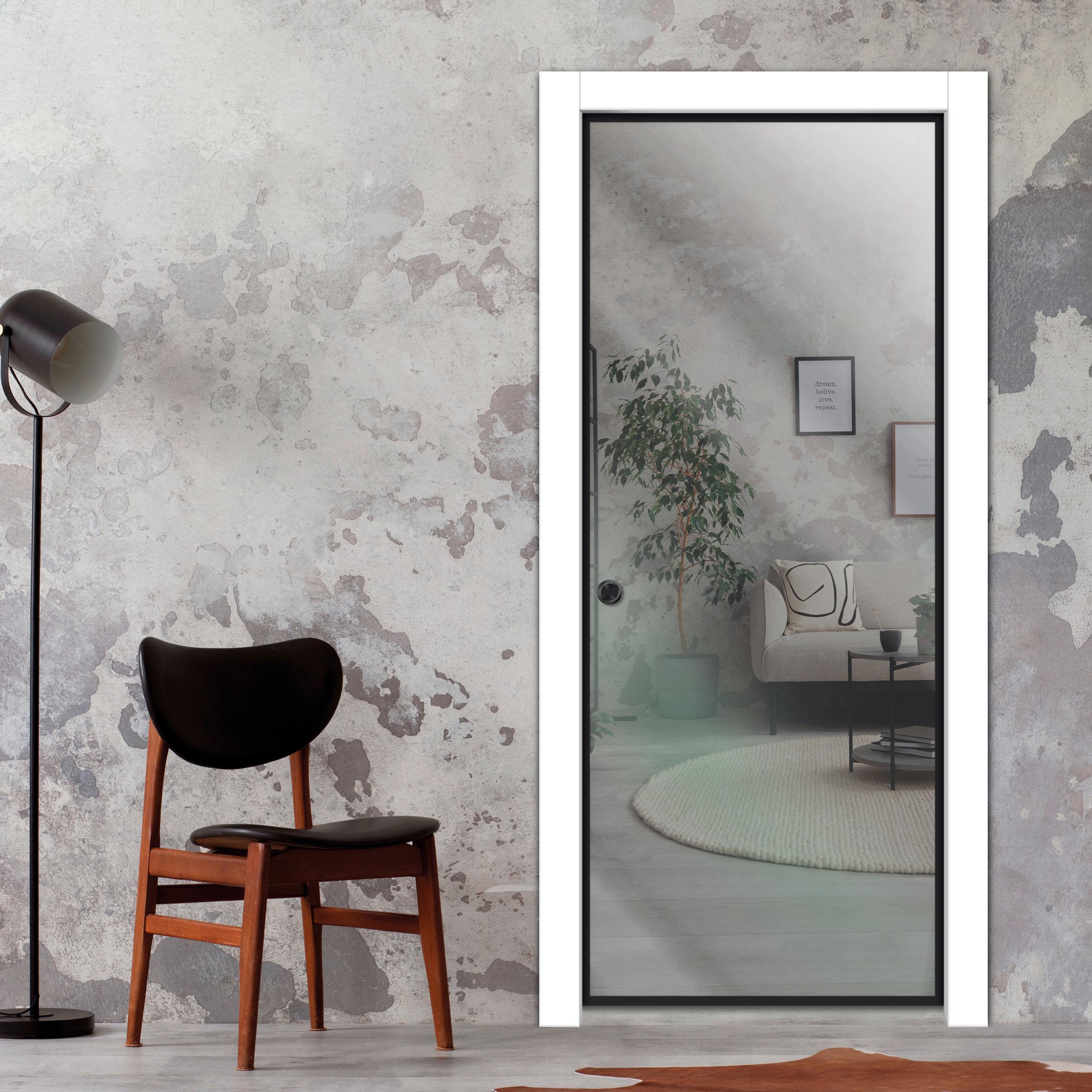 Frameless Glass Sliding Pocket Door Industrial Style PSGDIS-5366