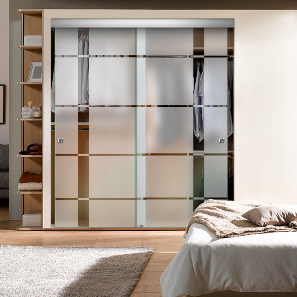 Frameless 2 Leaf Sliding Closet Bypass Glass Door (Semi-private)