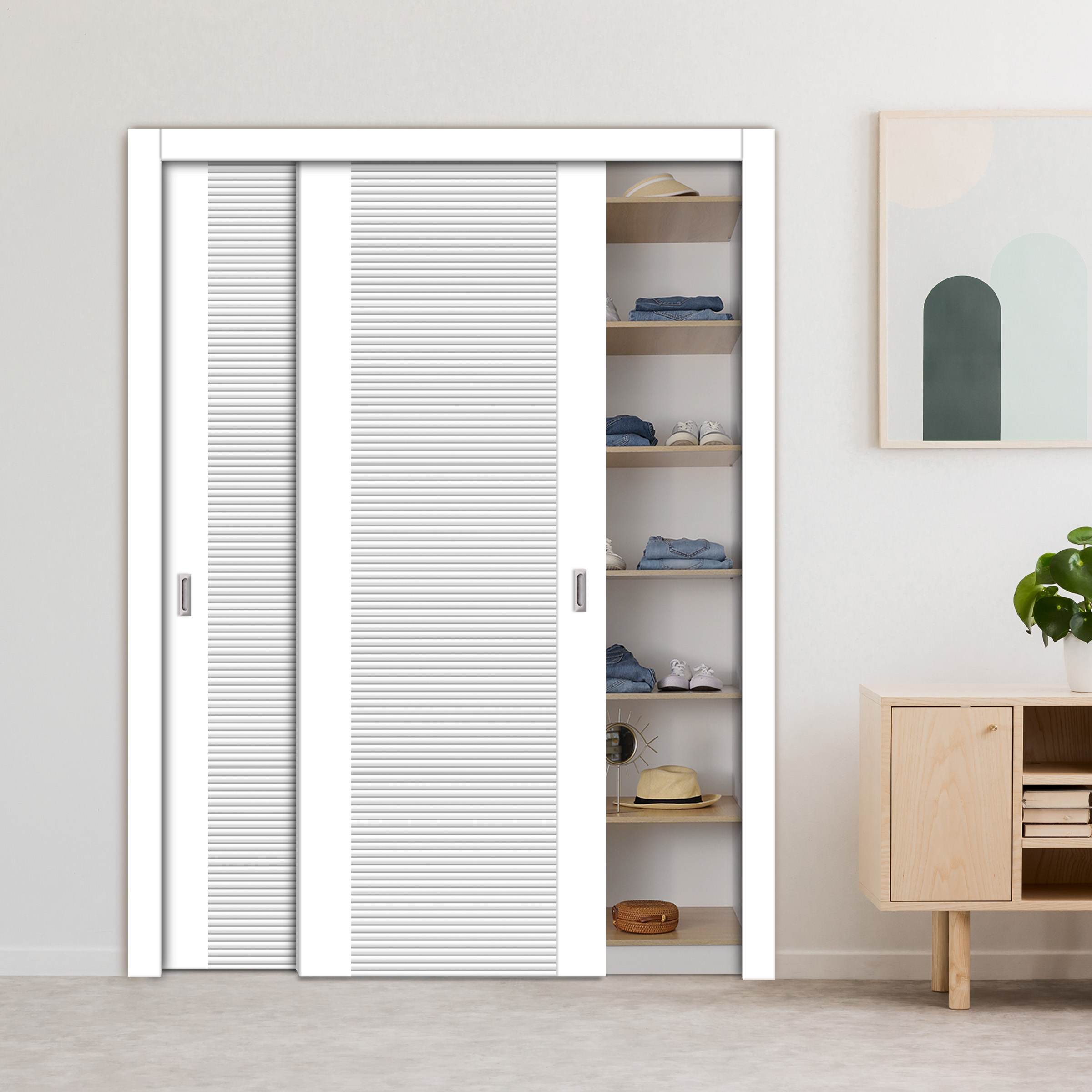 2 Leaf Flush Sliding Wooden Bypass Closet Door HSSB-4088