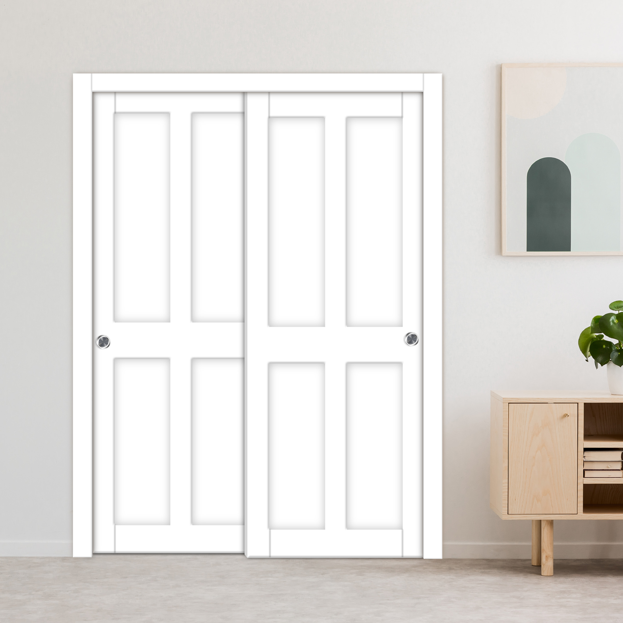 Handcrafted Wooden Bypass Closet Sliding Door 4 Panel (Painted White)