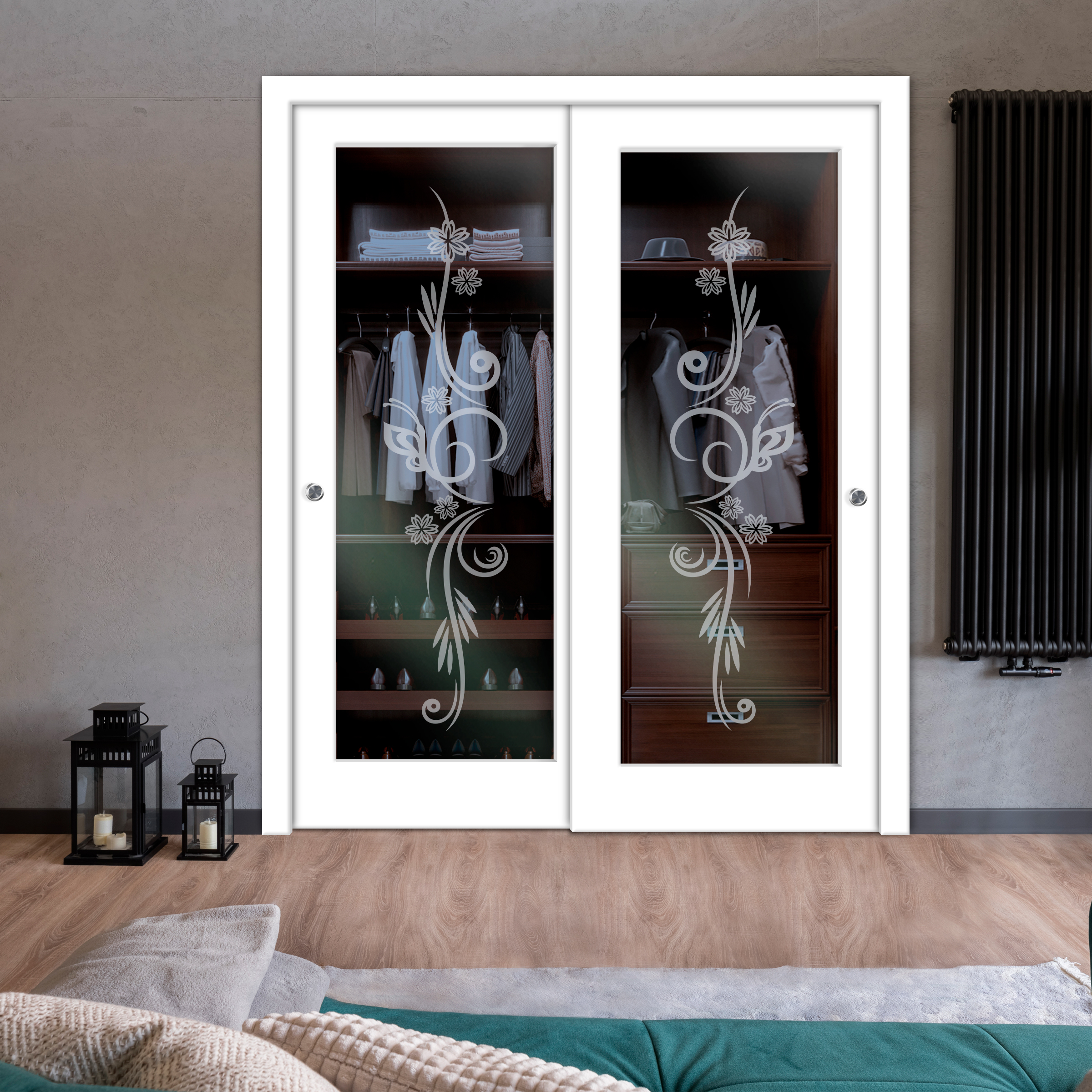 2 Leaf Premium Line Bypass Sliding Closet Door with Hardware & Frosted Design  (Non-private)