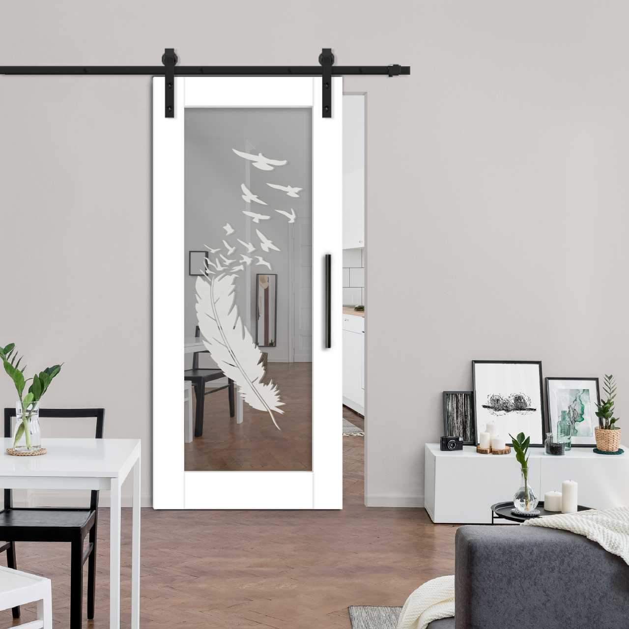 Frosted Design Mirror Sliding Barn Door with Carbon Steel Hardware Kit WMD-9149