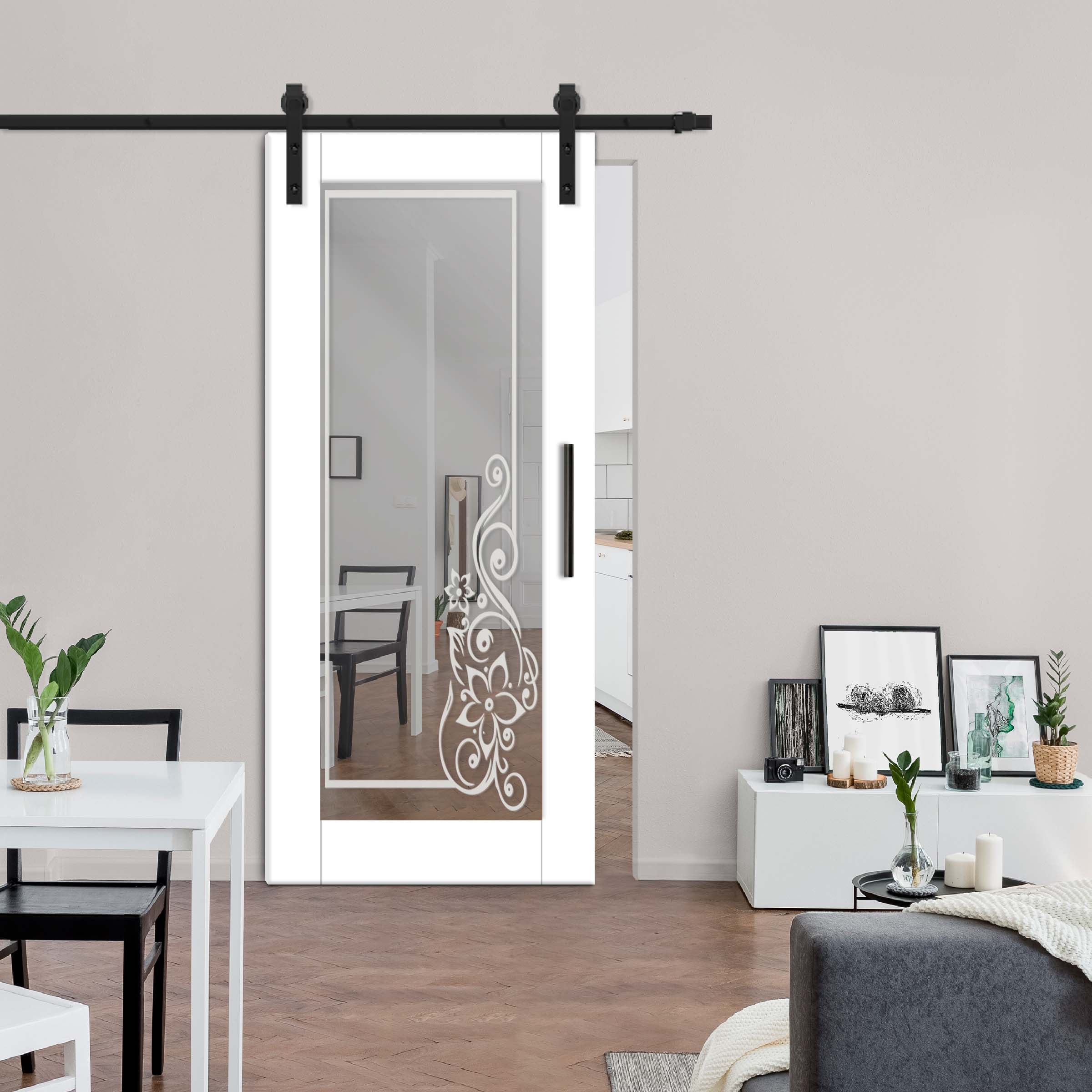 Sliding Barn Door with mirror insert (frosted design) and carbon steel sliding system