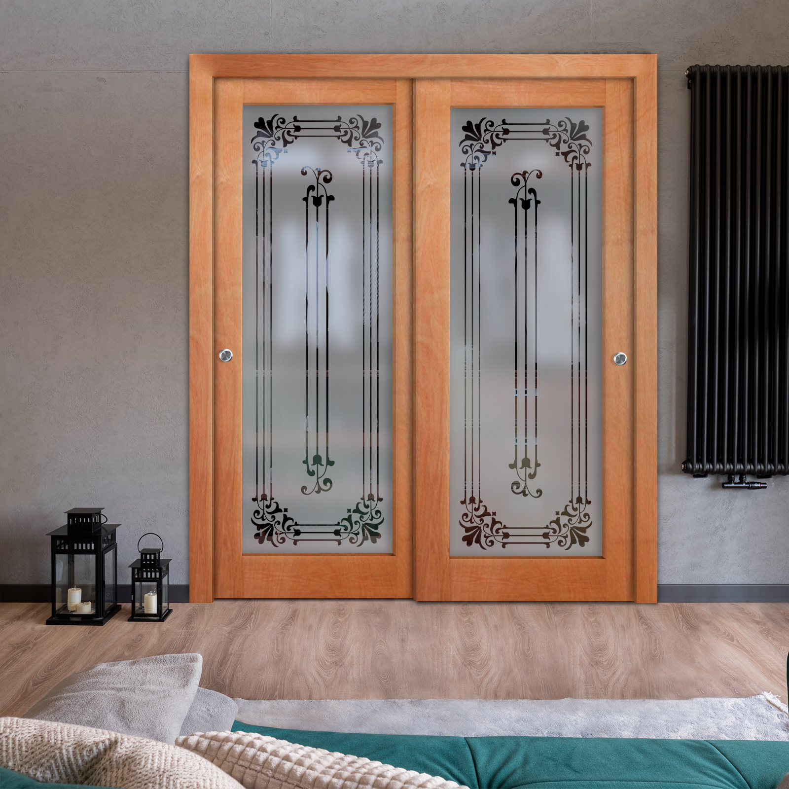 2 Leaf Premium Line Bypass Sliding Closet Door with Hardware & Frosted Design  (Semi-private)