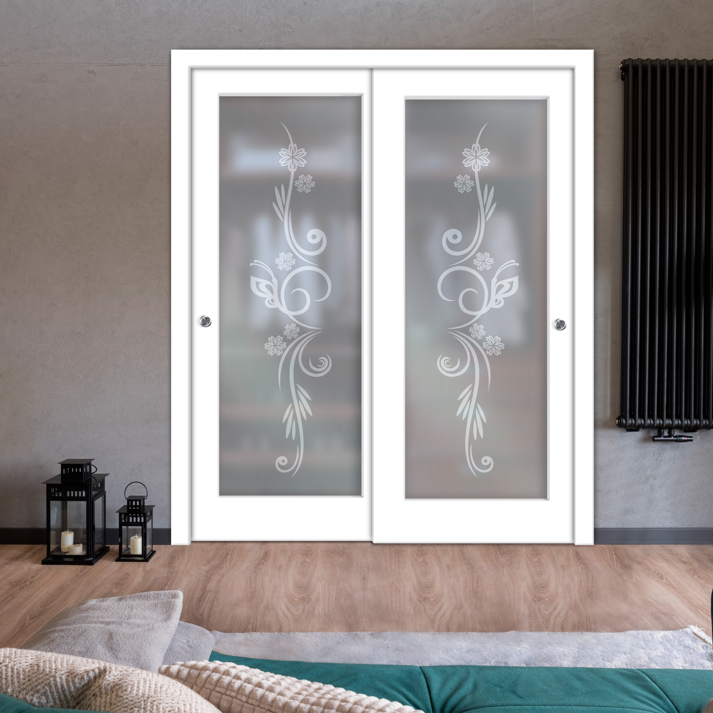 2 Leaf Premium Line Bypass Sliding Closet Door with Hardware & Frosted Design  (Full-private)