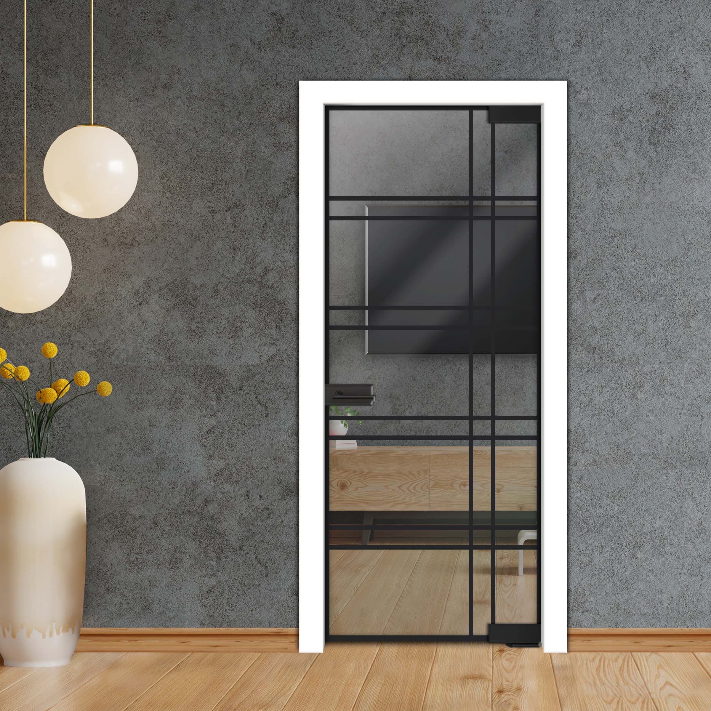 Frameless Industrial Pivot Glass Door (Black Hardware Complete Kit) PGLF-4146