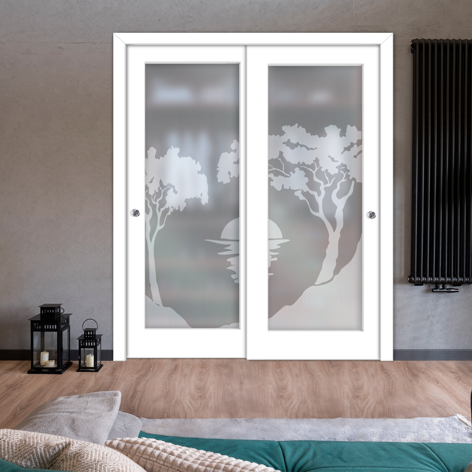 2 Leaf Premium Line Bypass Sliding Closet Door with Hardware & Frosted Design (Full-private)