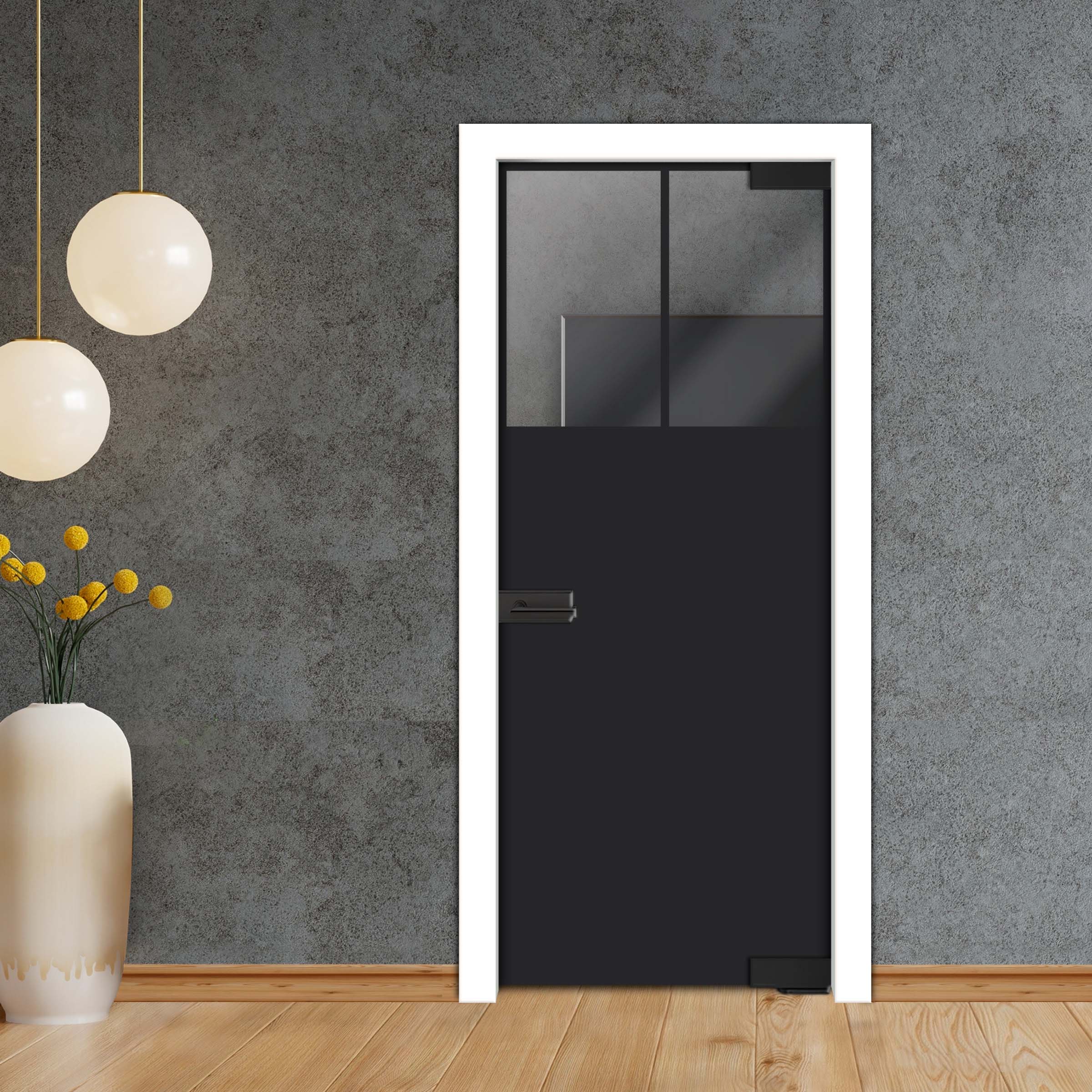 Frameless Industrial Pivot Glass Door (Black Hardware Complete Kit) PGLF-4143