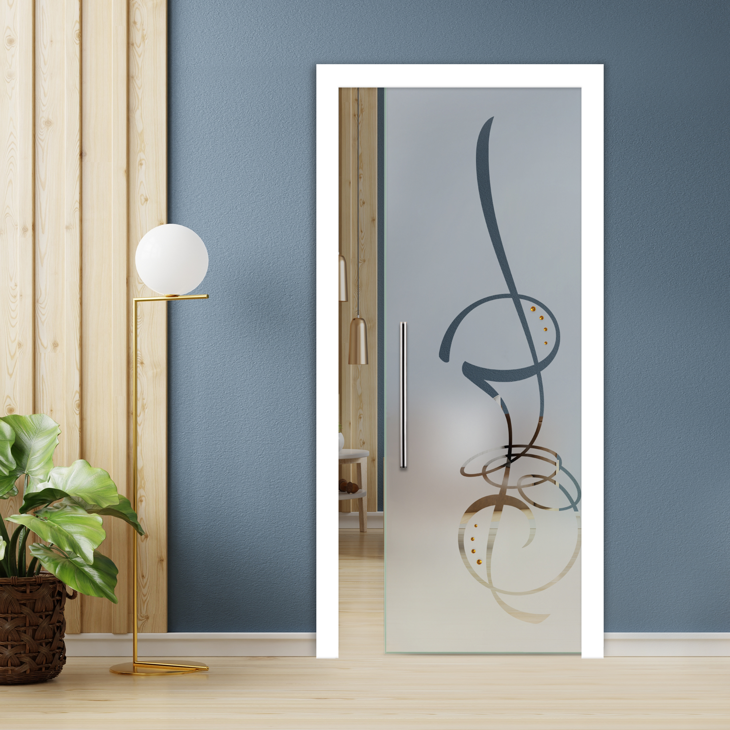 Pocket Sliding Glass Door with Frosted Design + Gemstones