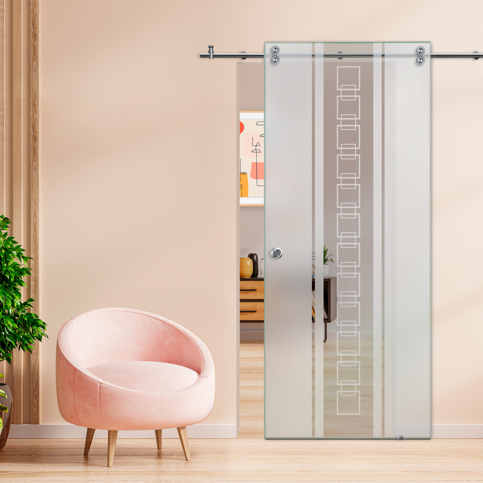 Sliding Glass Barn Door (Semi-private) Recessed Grip